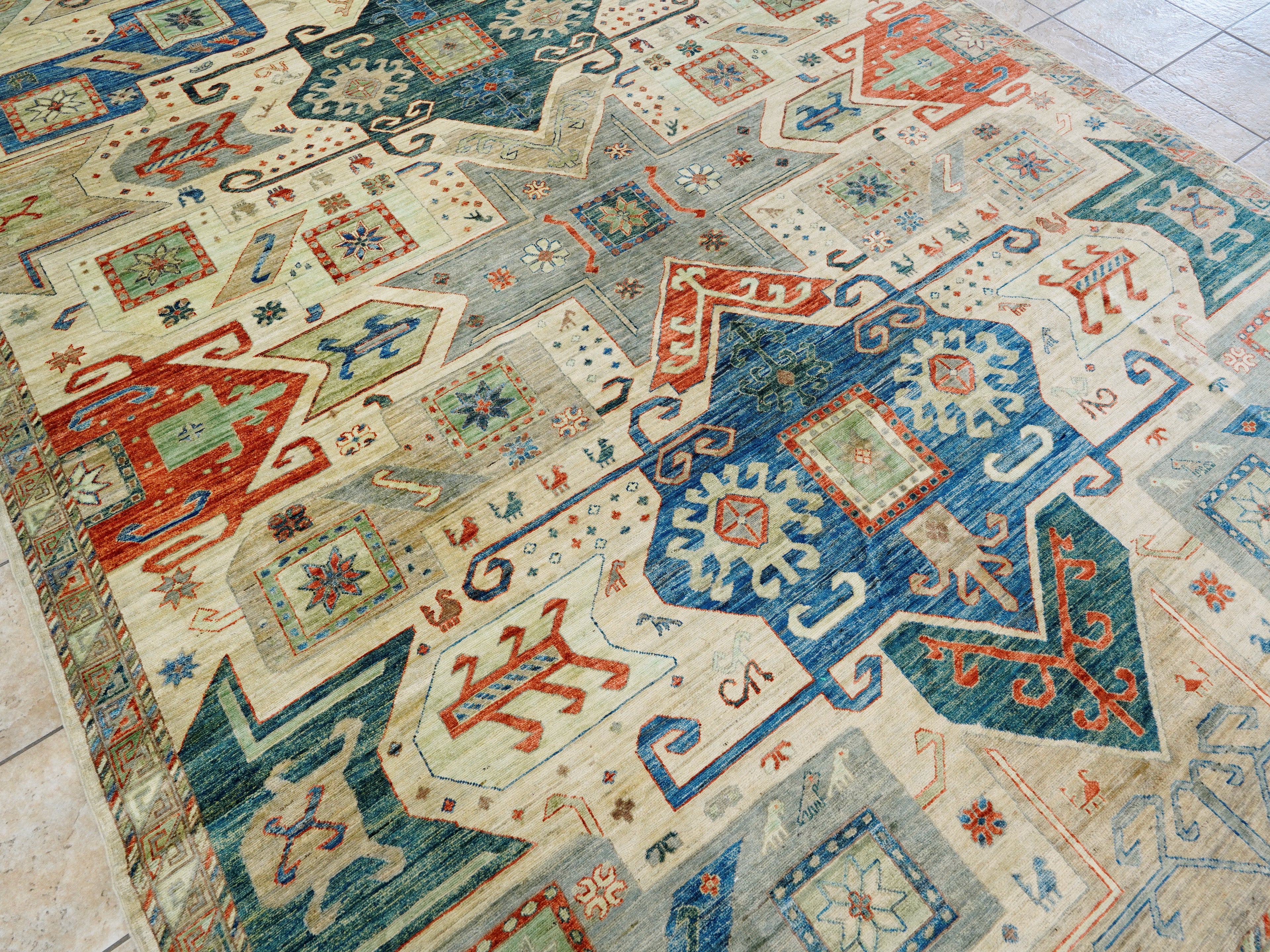 9x12 Green Star Kazak Rug – Traditional Living Room Rug