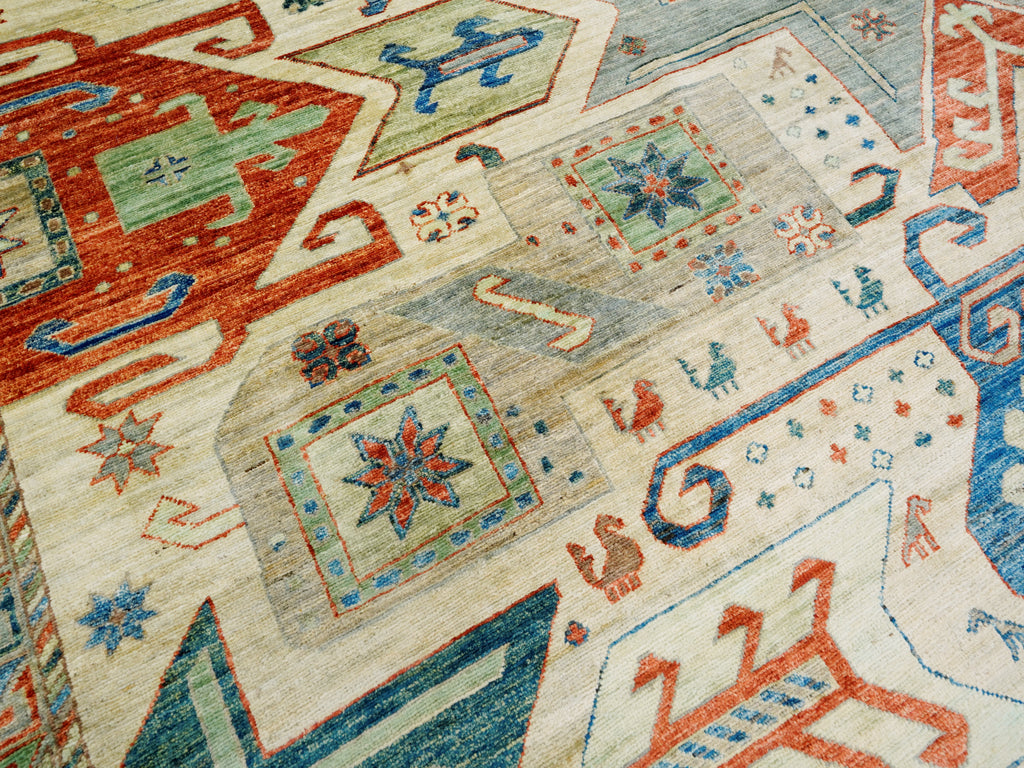 9x12 Green Star Kazak Rug – Traditional Living Room Rug