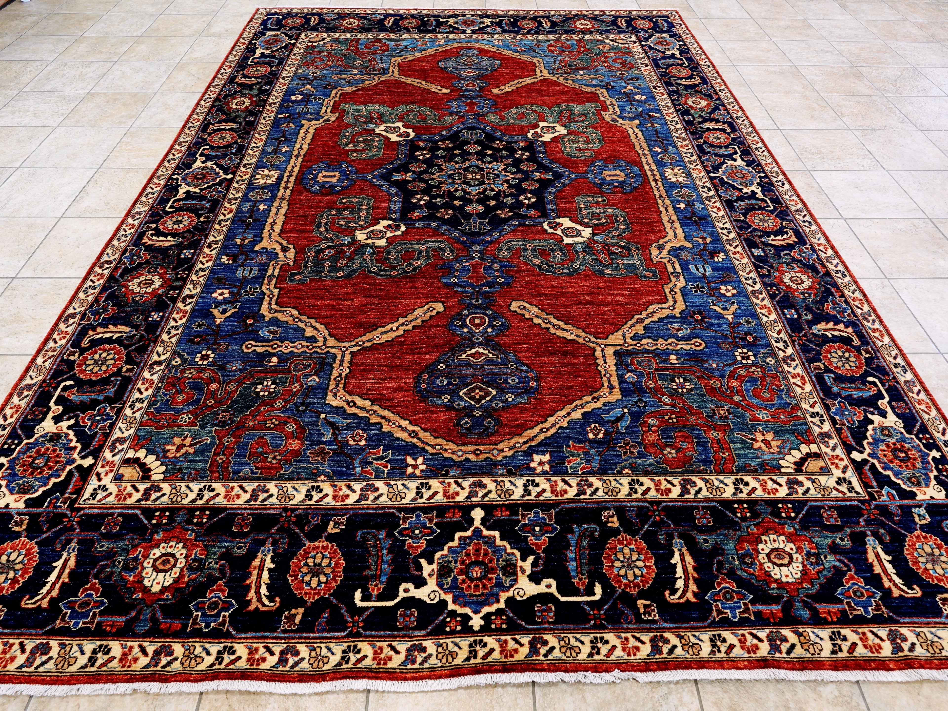 9x12 Ft Red Blue Heriz Rug - Traditional Living Room Rug