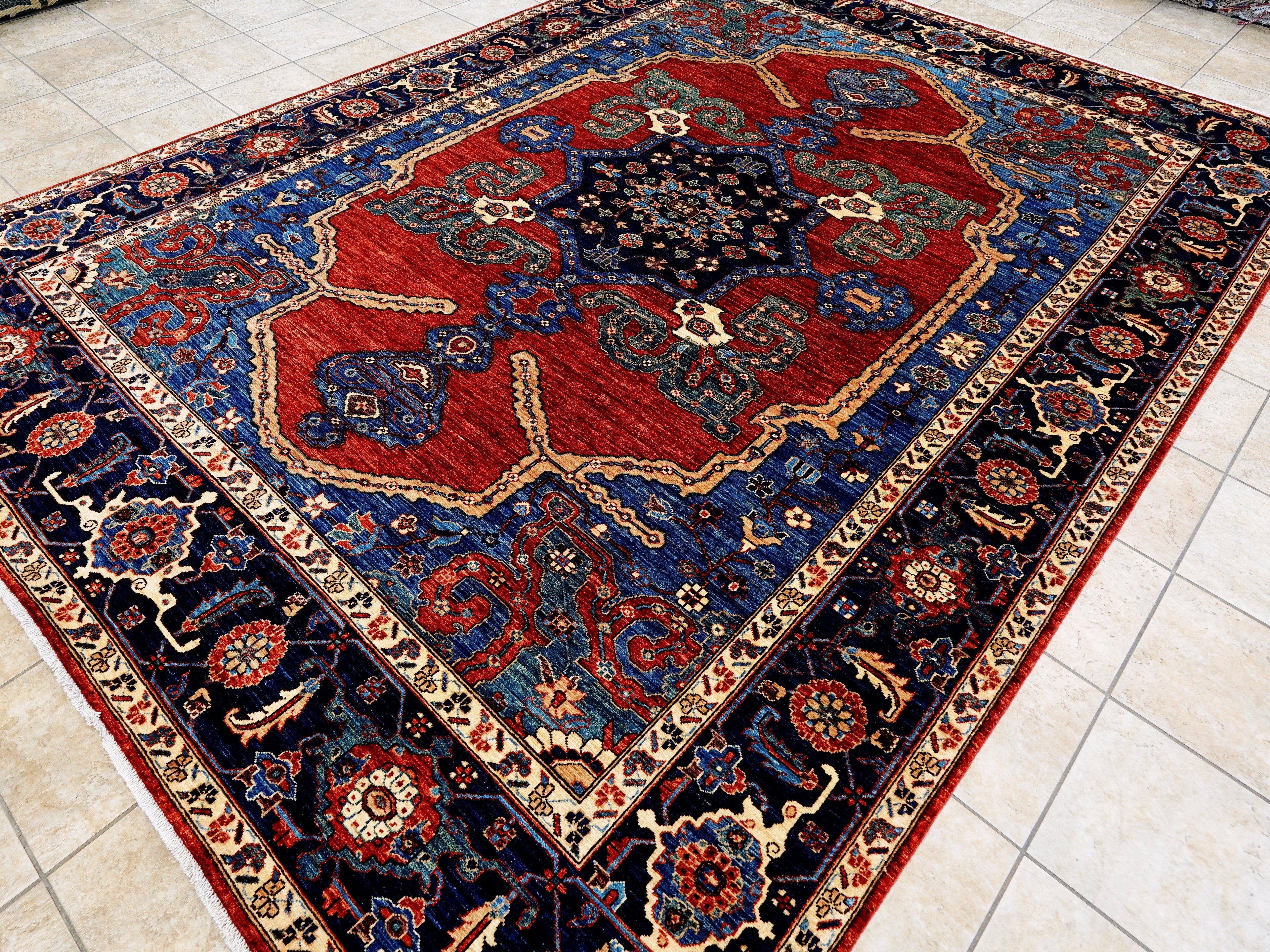 9x12 Ft Red Blue Heriz Rug - Traditional Living Room Rug