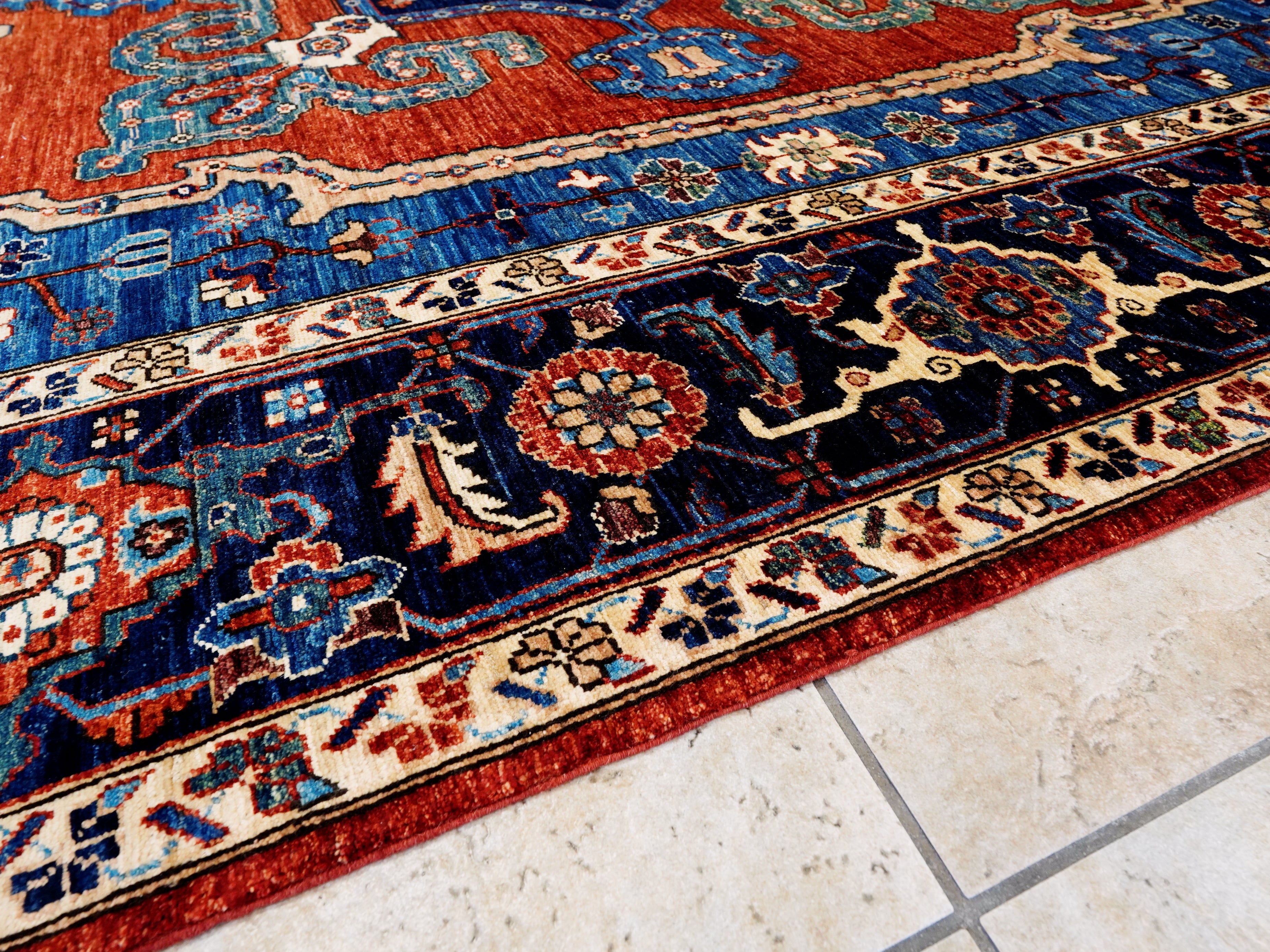 9x12 Ft Red Blue Heriz Rug - Traditional Living Room Rug