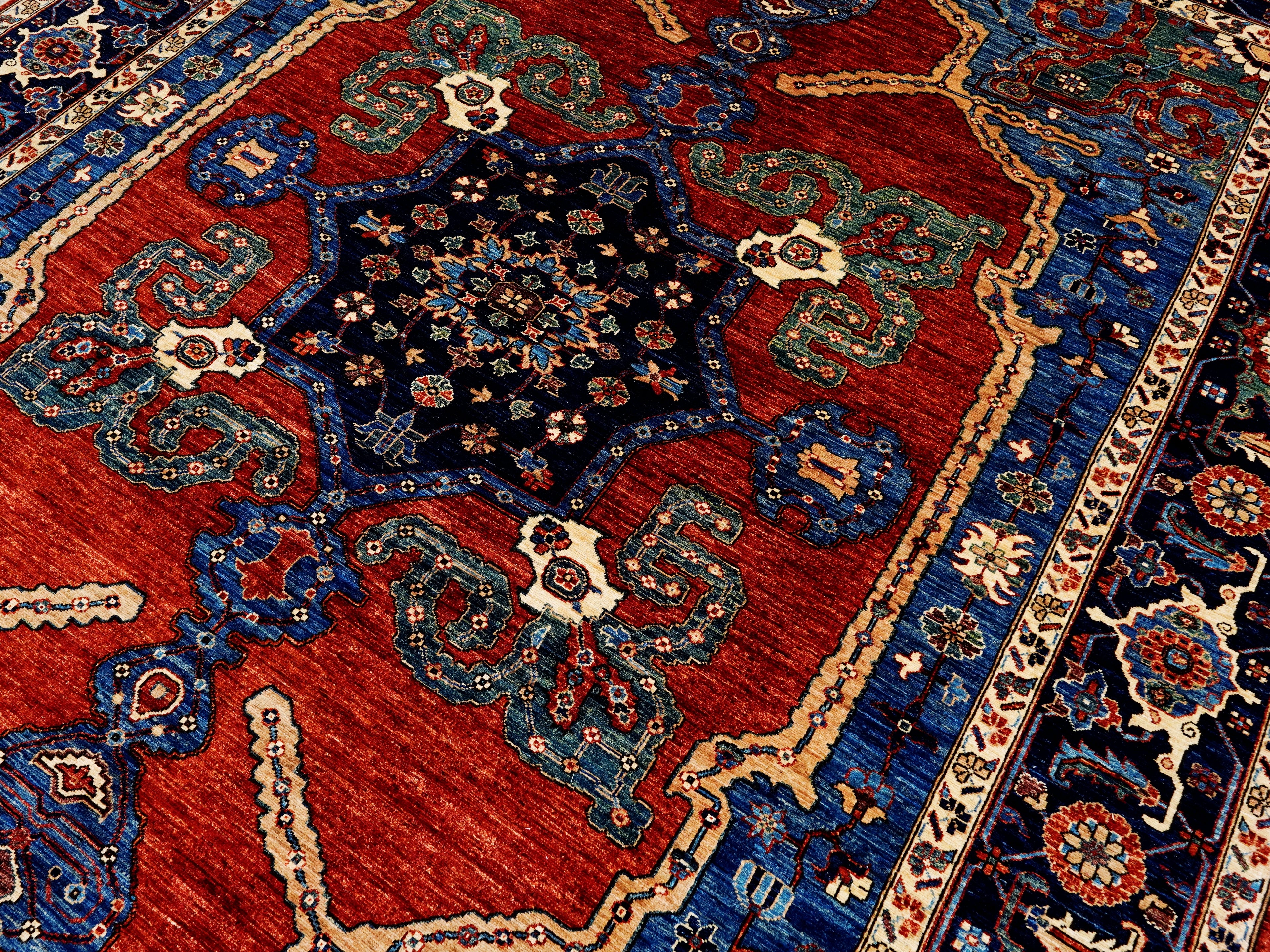 9x12 Ft Red Blue Heriz Rug - Traditional Living Room Rug