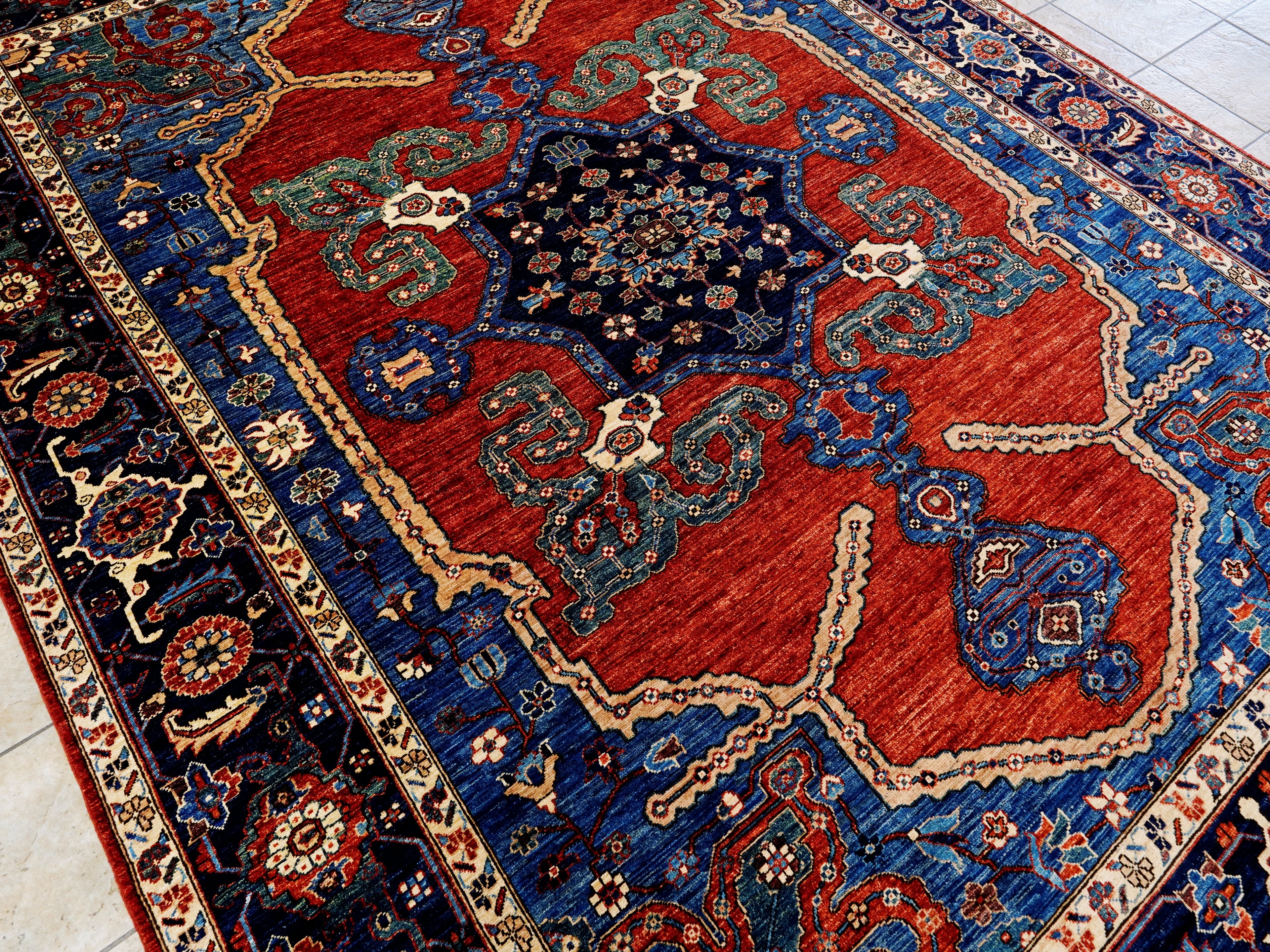 9x12 Ft Red Blue Heriz Rug - Traditional Living Room Rug