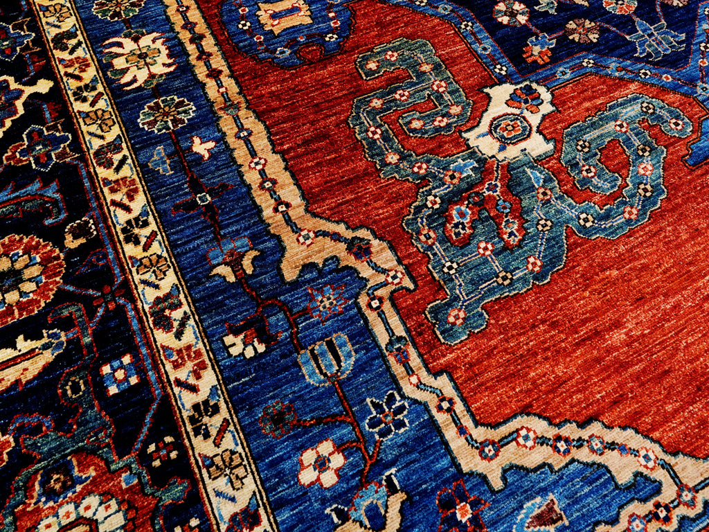 9x12 Ft Red Blue Heriz Rug - Traditional Living Room Rug