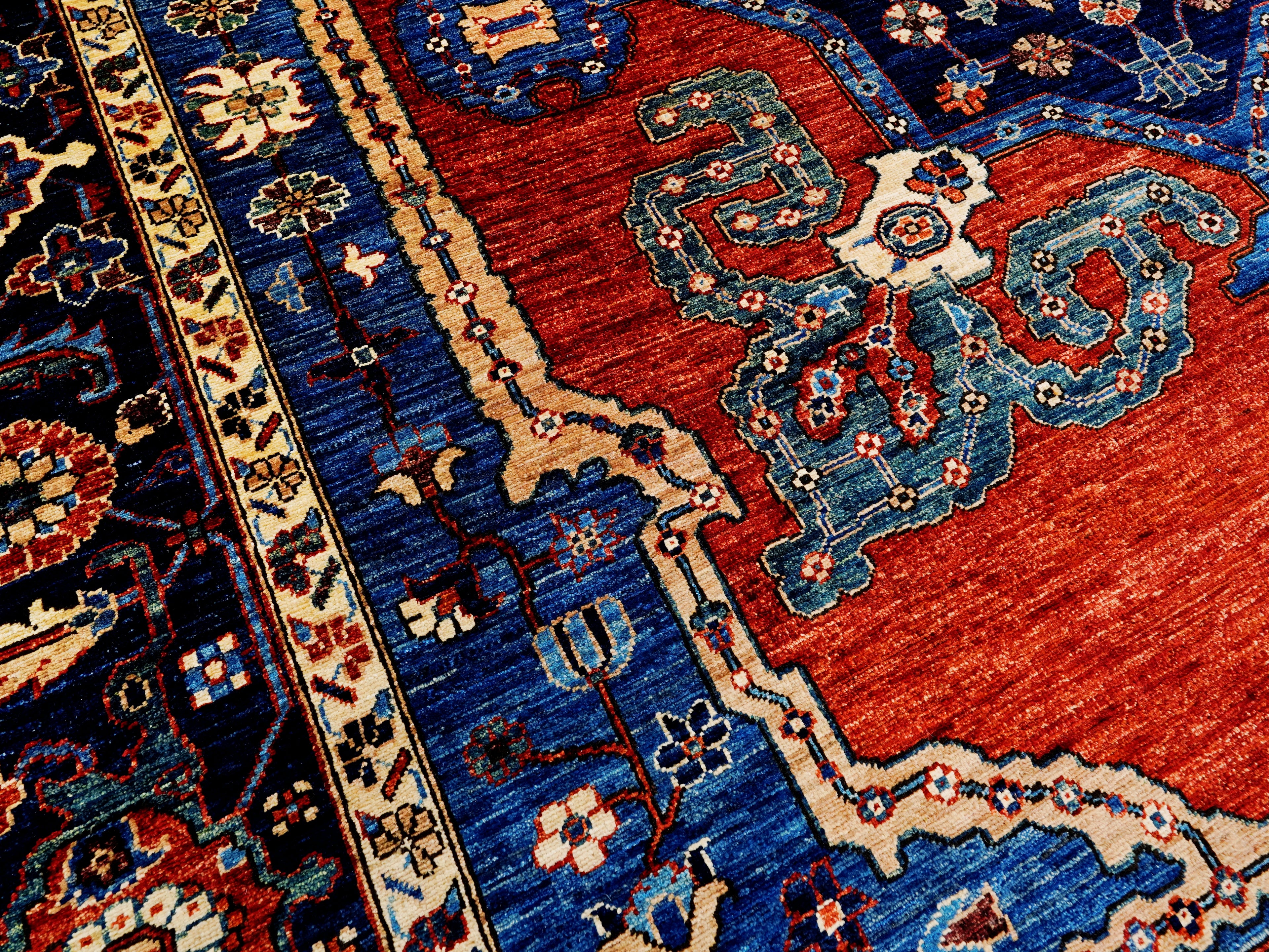 9x12 Ft Red Blue Heriz Rug - Traditional Living Room Rug