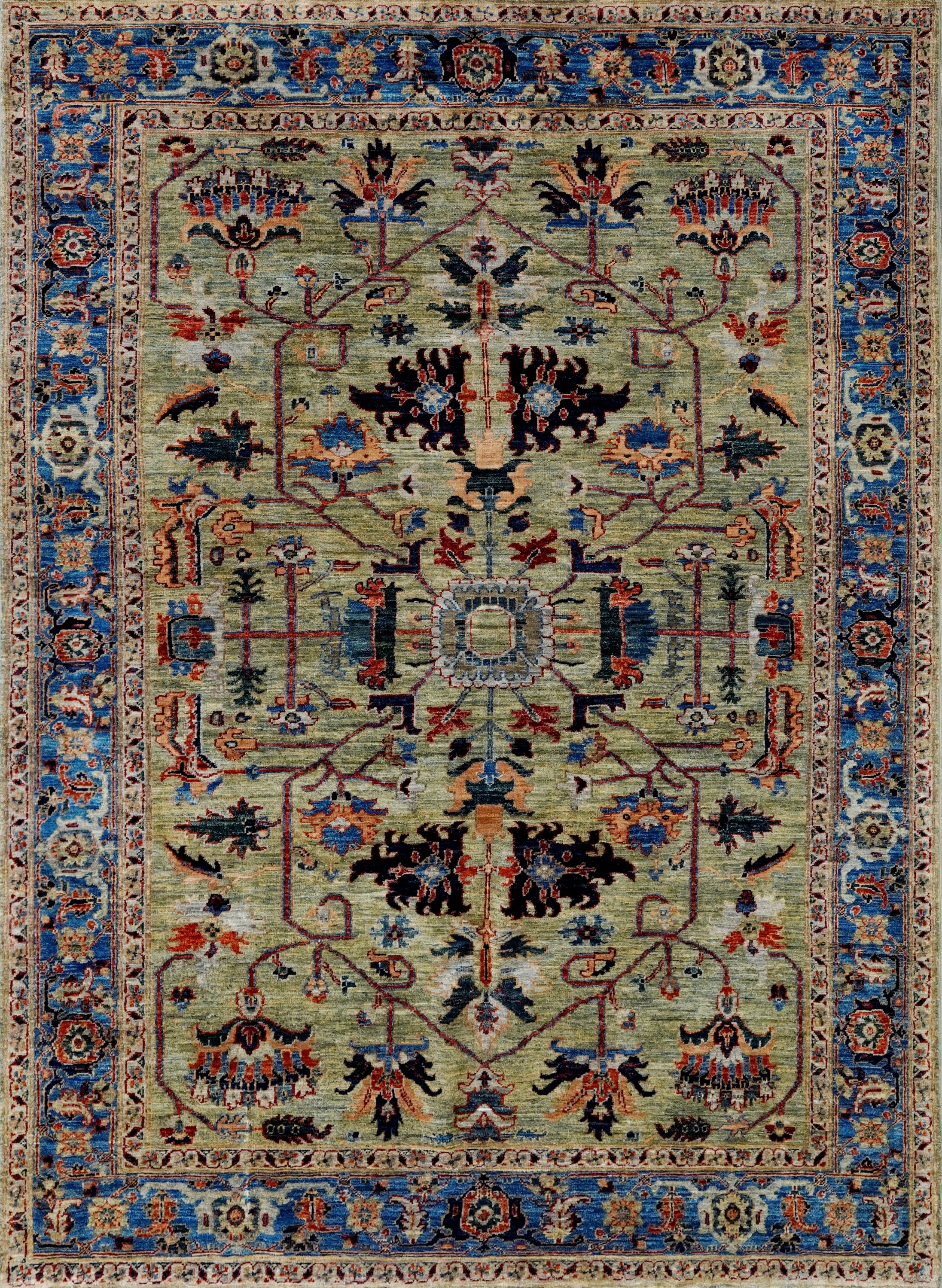 6x9 Ft Green Serapi Rug - Oriental Area Rug - Floral Design