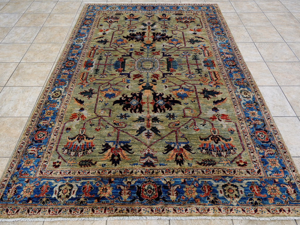 6x9 Ft Green Serapi Rug - Oriental Area Rug - Floral Design