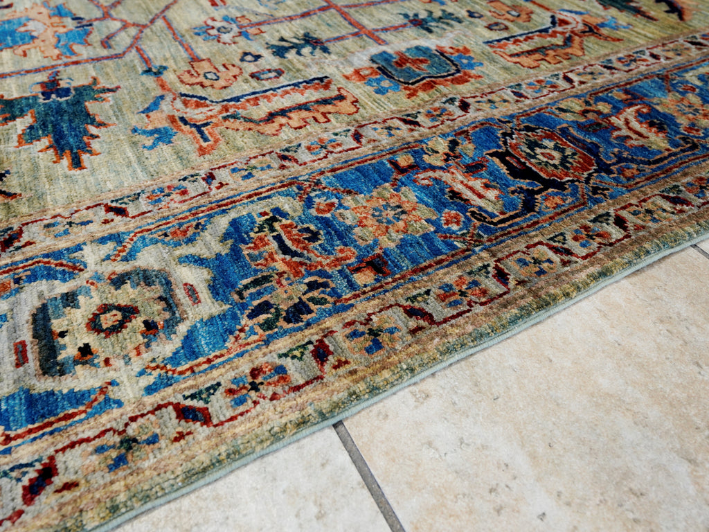 6x9 Ft Green Serapi Rug - Oriental Area Rug - Floral Design