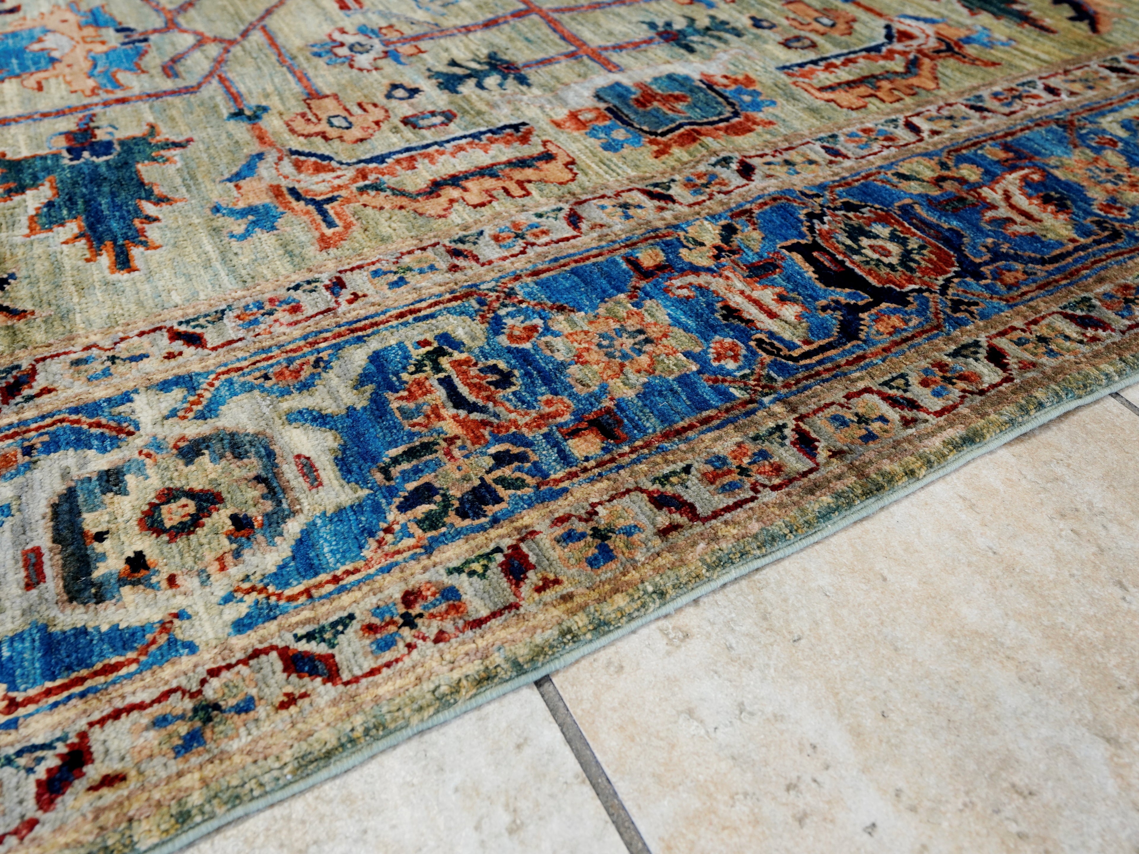 6x9 Ft Green Serapi Rug - Oriental Area Rug - Floral Design