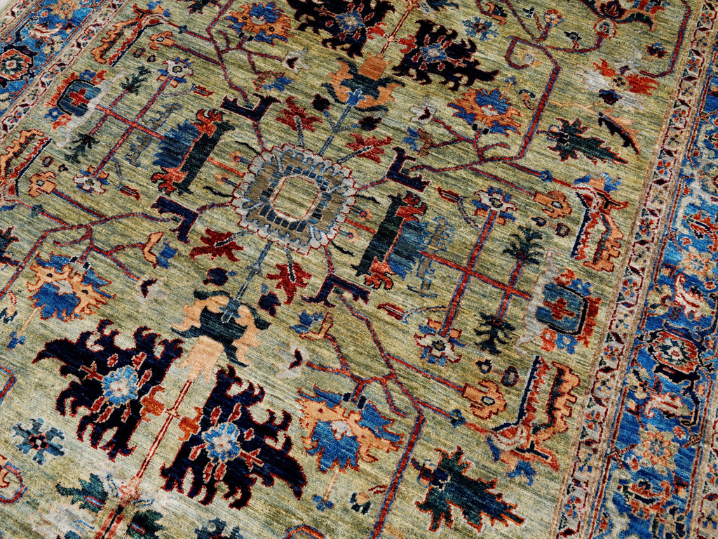 6x9 Ft Green Serapi Rug - Oriental Area Rug - Floral Design