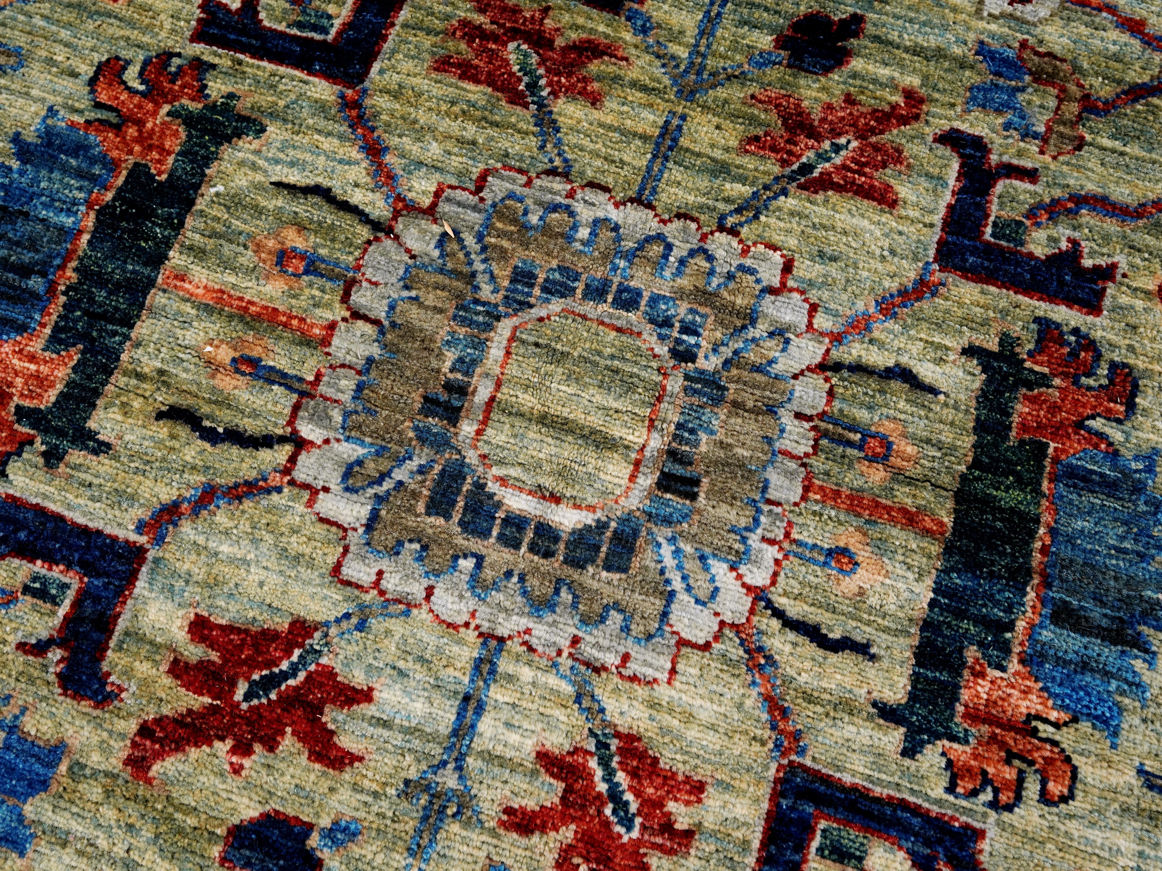 6x9 Ft Green Serapi Rug - Oriental Area Rug - Floral Design