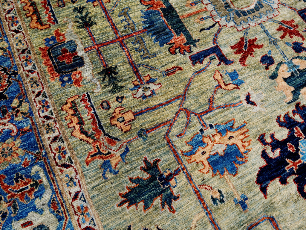 6x9 Ft Green Serapi Rug - Oriental Area Rug - Floral Design