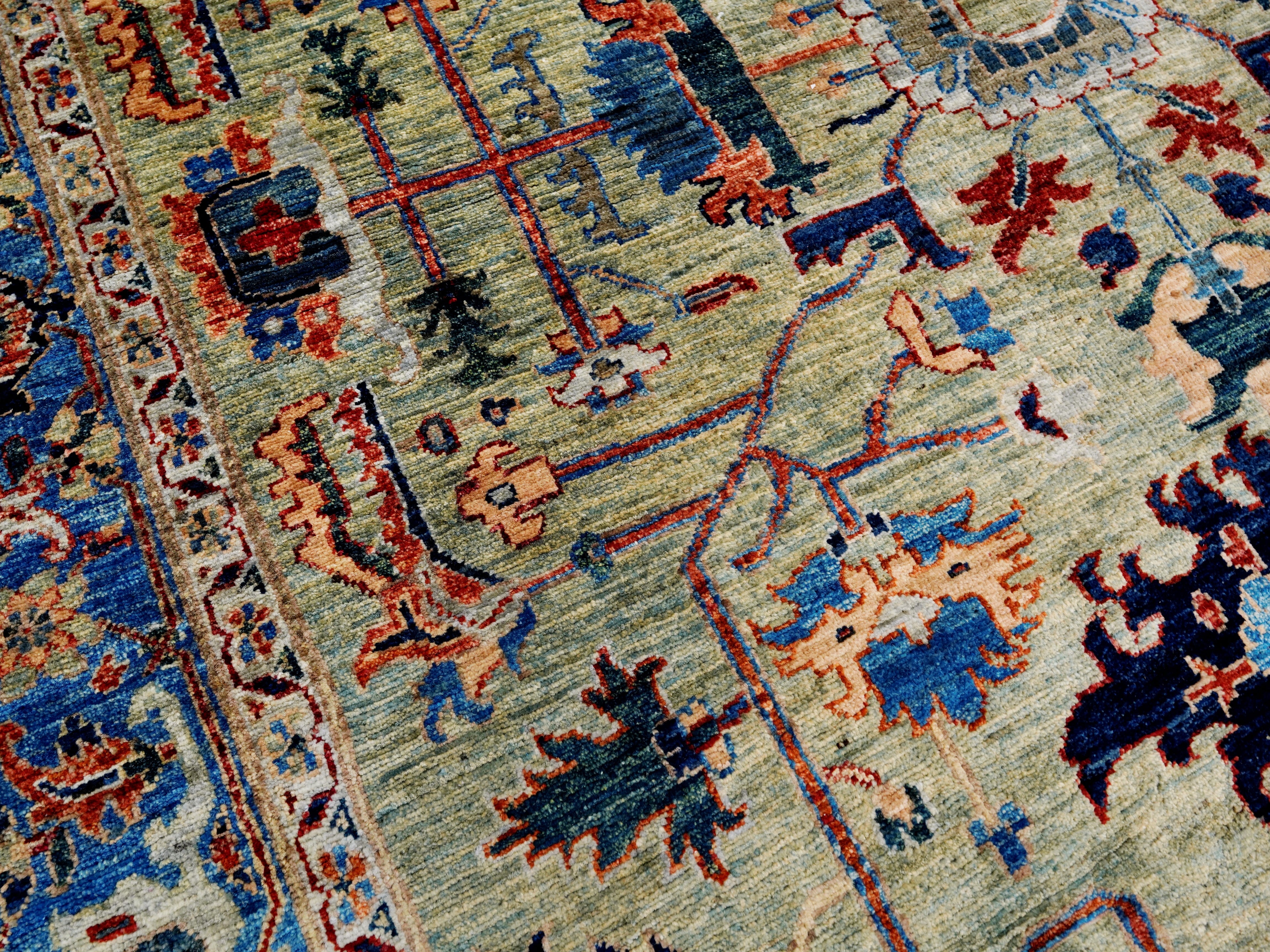 6x9 Ft Green Serapi Rug - Oriental Area Rug - Floral Design