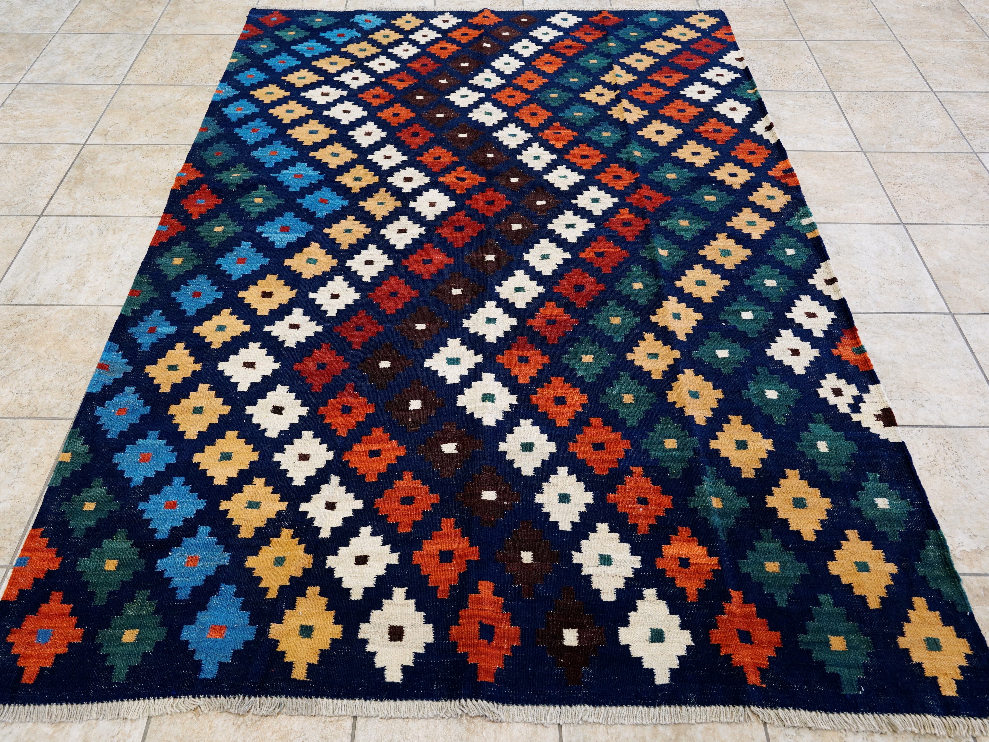 6x8 Ft Colorful Kilim Rug - Afghan Tribal Flat Weave