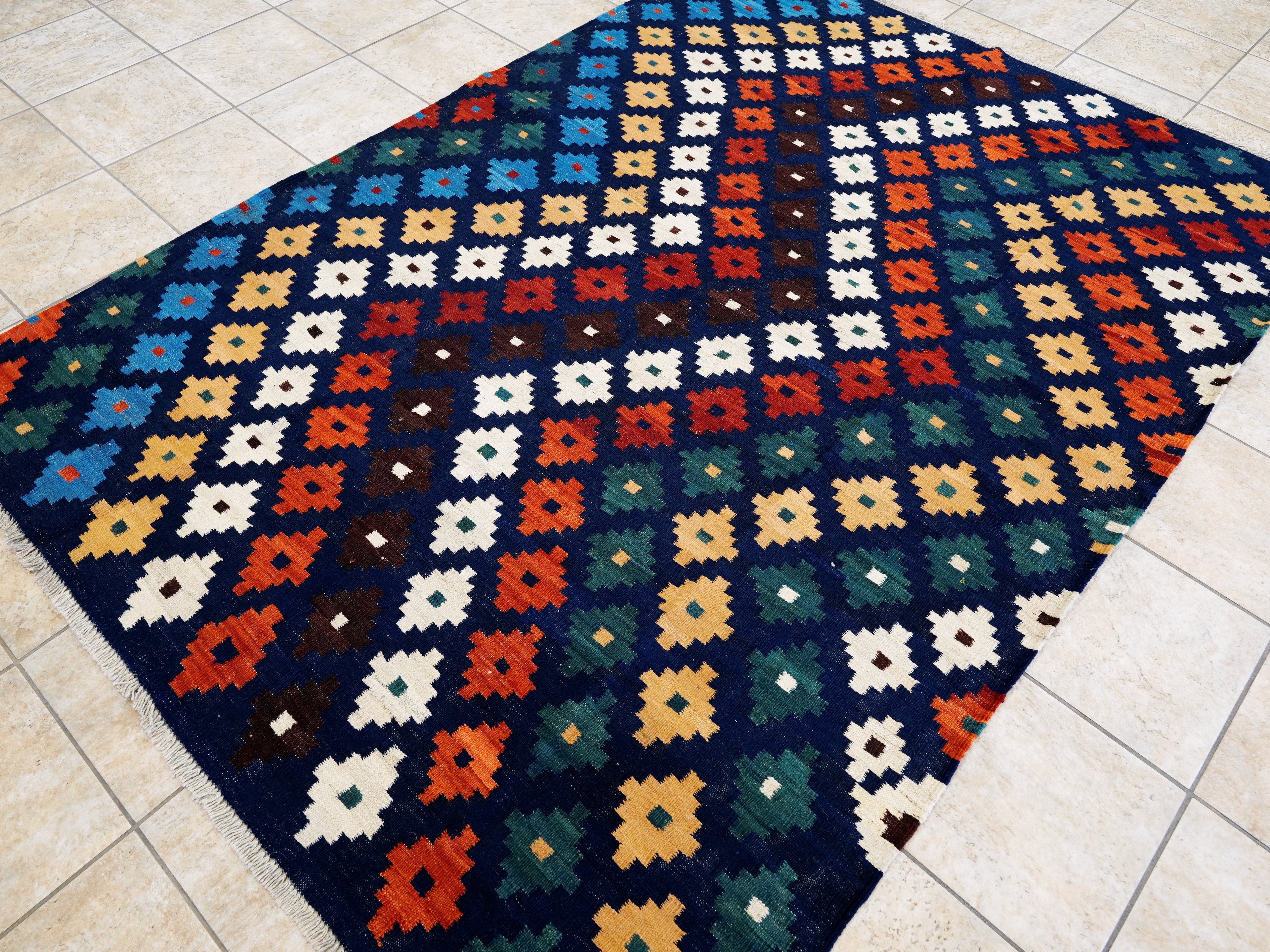 6x8 Ft Colorful Kilim Rug - Afghan Tribal Flat Weave