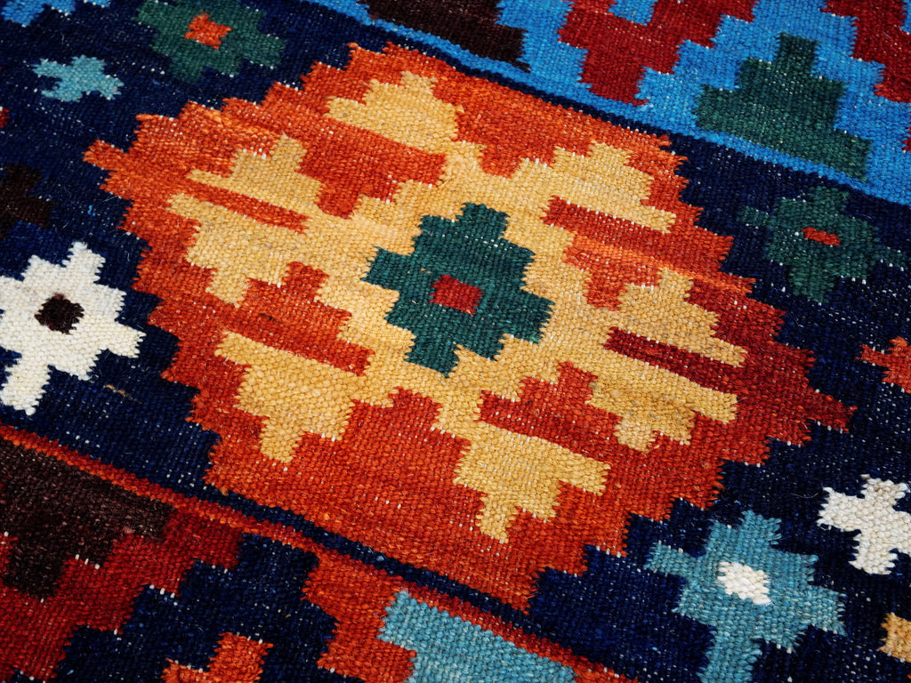6x9 Ft Red & Blue Maimana Kilim Rug - Hand Knotted Wool Tribal Rug