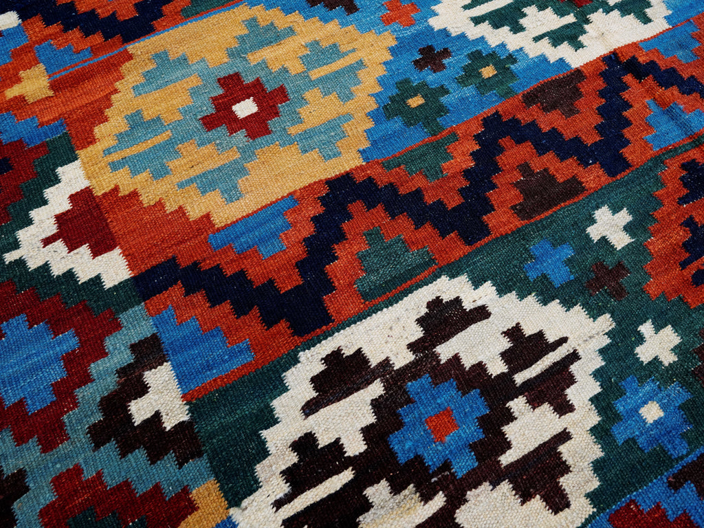 6x9 Ft Red & Blue Maimana Kilim Rug - Hand Knotted Wool Tribal Rug