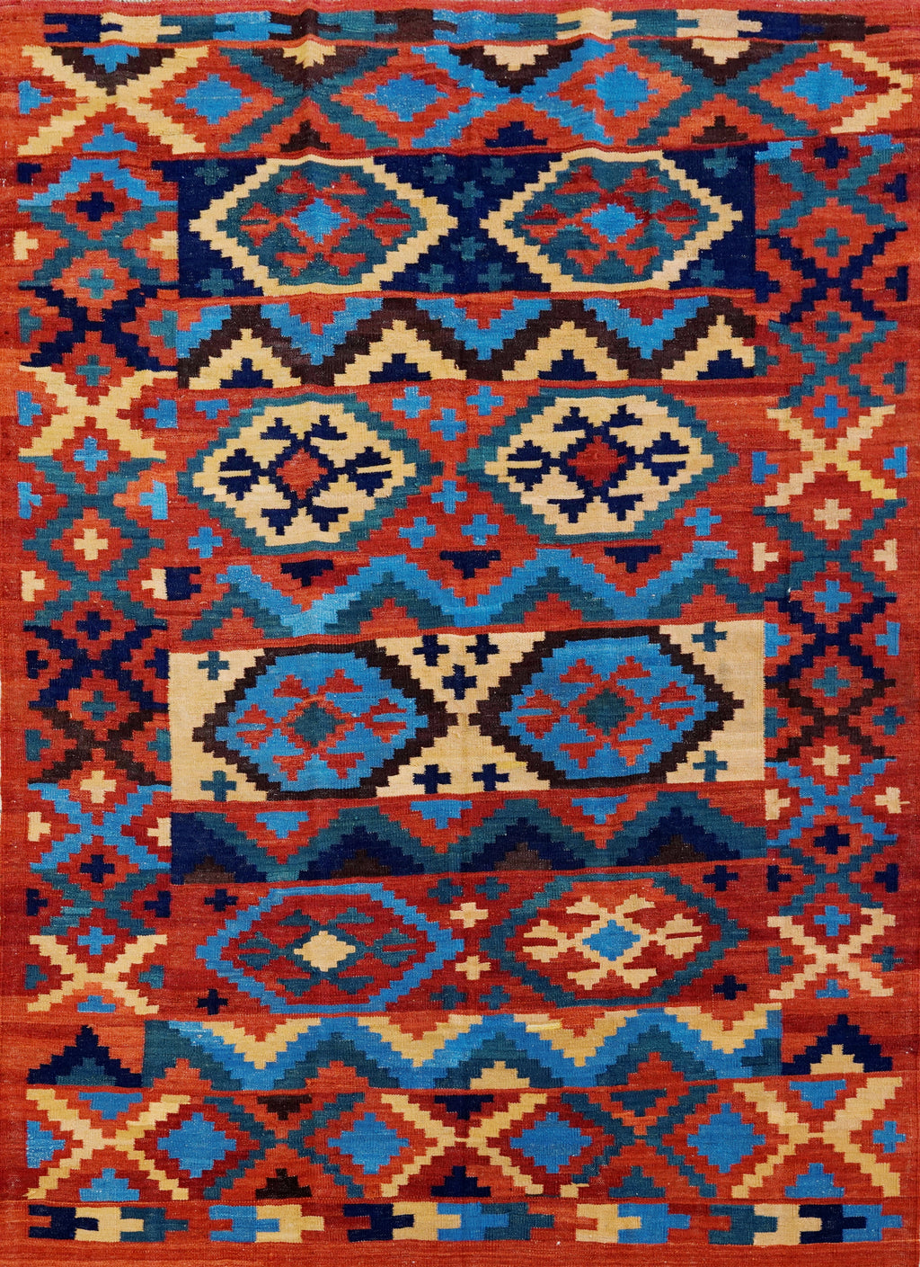 6x8 Ft Red Kilim Rug - Afghan Tribal Flat Weave