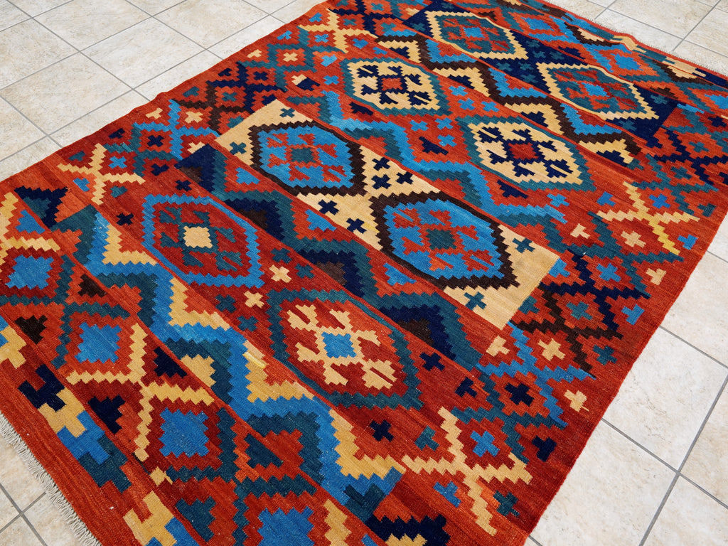 6x8 Ft Red Kilim Rug - Afghan Tribal Flat Weave