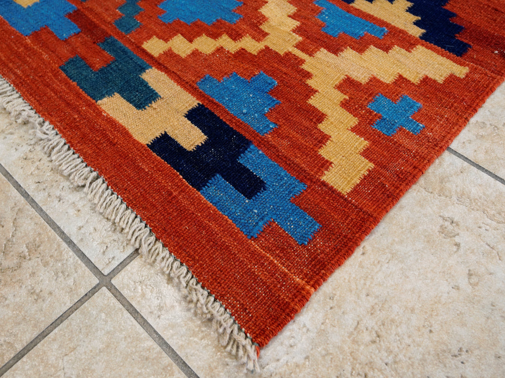 6x8 Ft Red Kilim Rug - Afghan Tribal Flat Weave