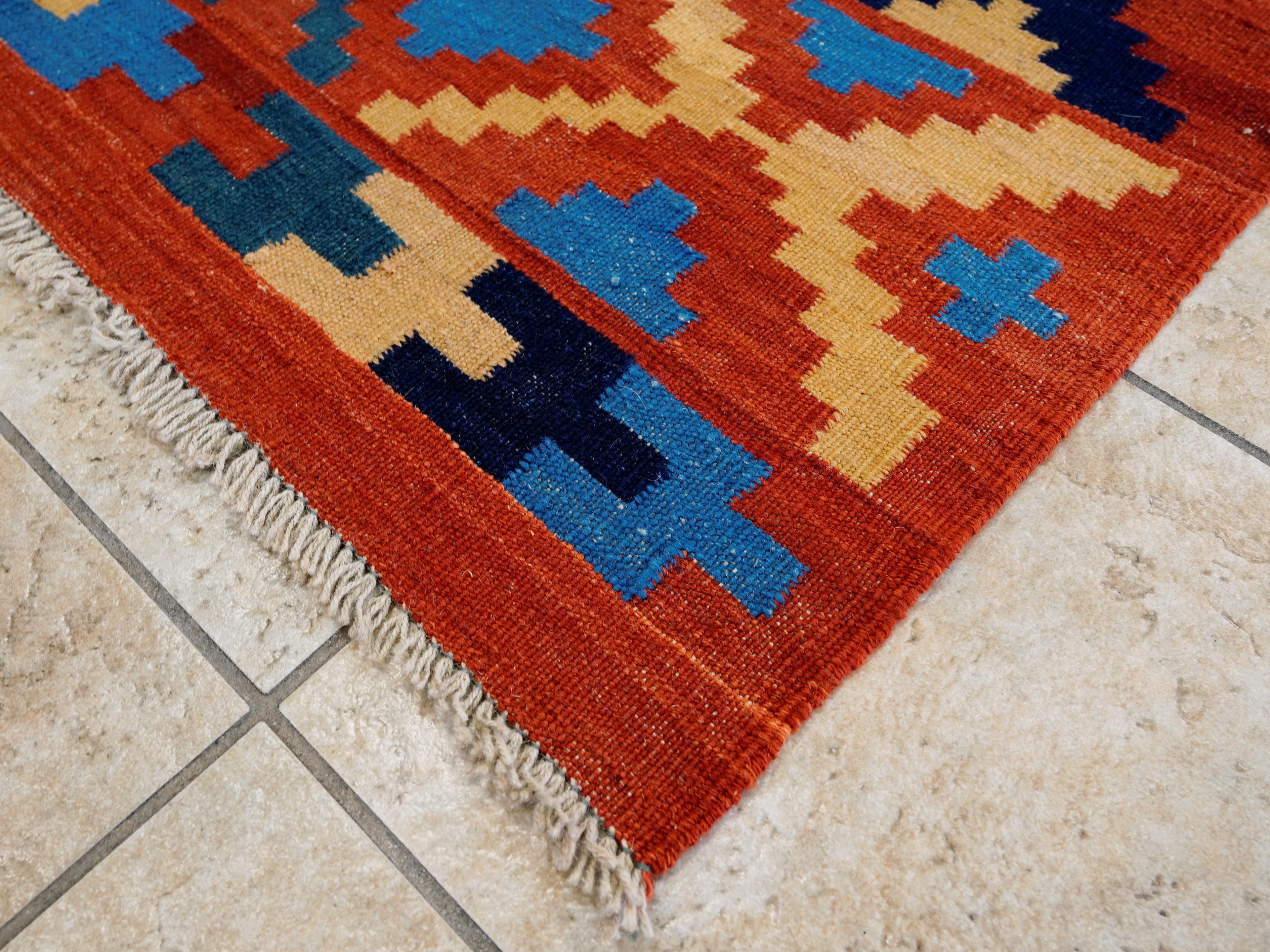 6x8 Ft Red Kilim Rug - Afghan Tribal Flat Weave