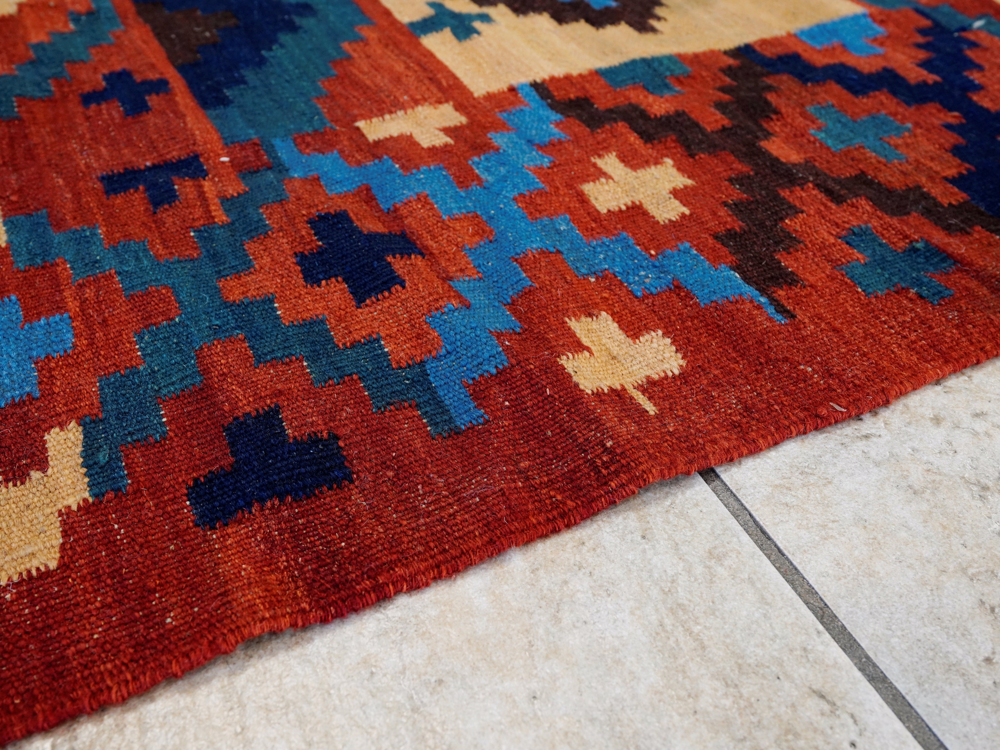 6x8 Ft Red Kilim Rug - Afghan Tribal Flat Weave
