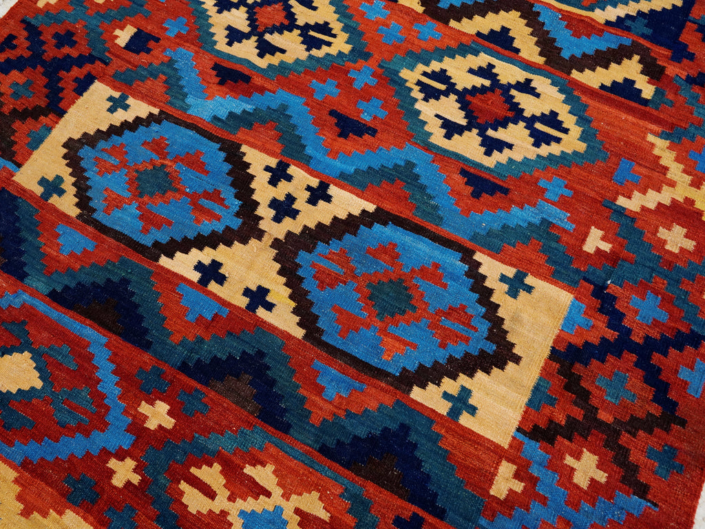 6x8 Ft Red Kilim Rug - Afghan Tribal Flat Weave