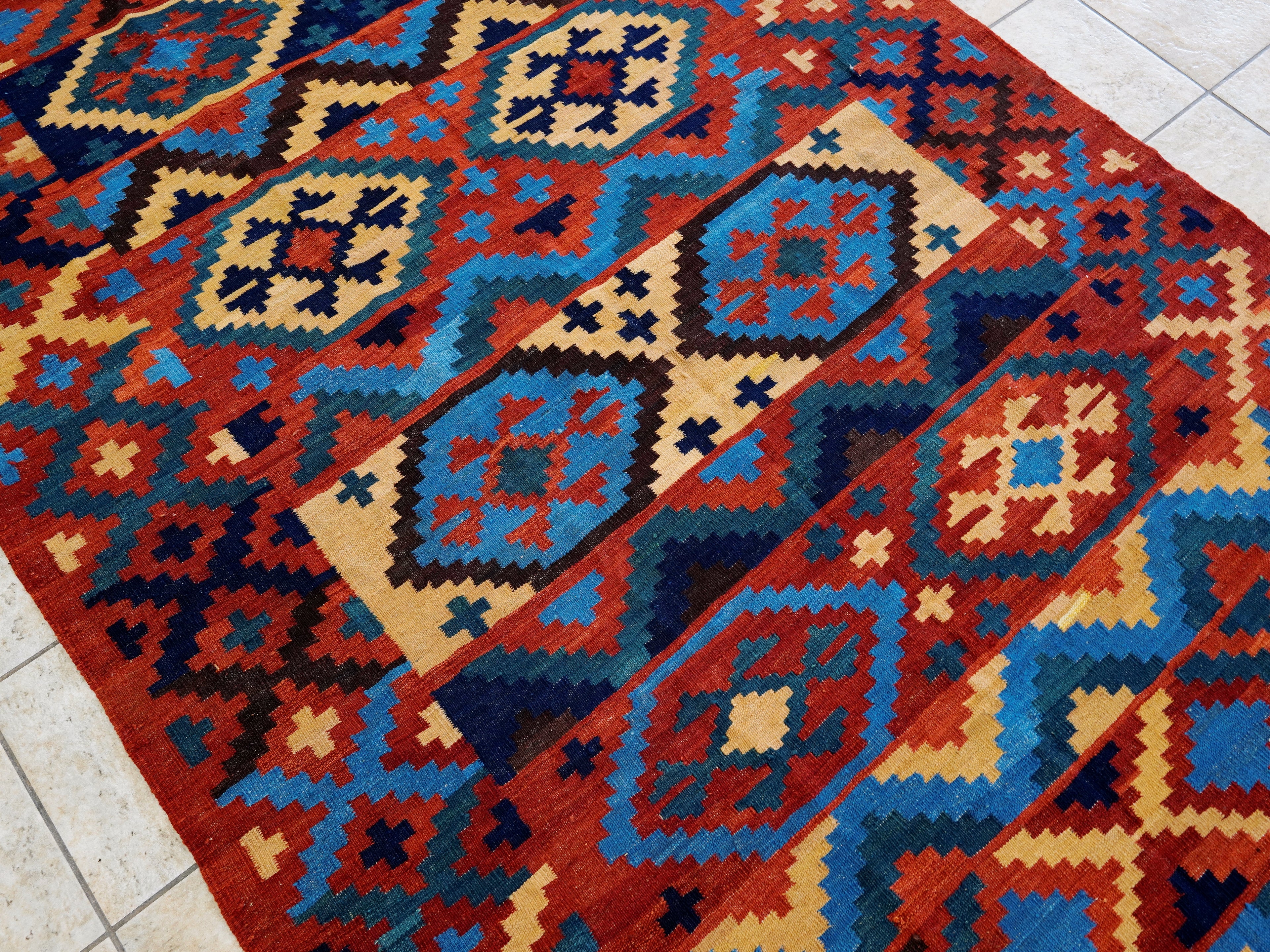 6x8 Ft Red Kilim Rug - Afghan Tribal Flat Weave