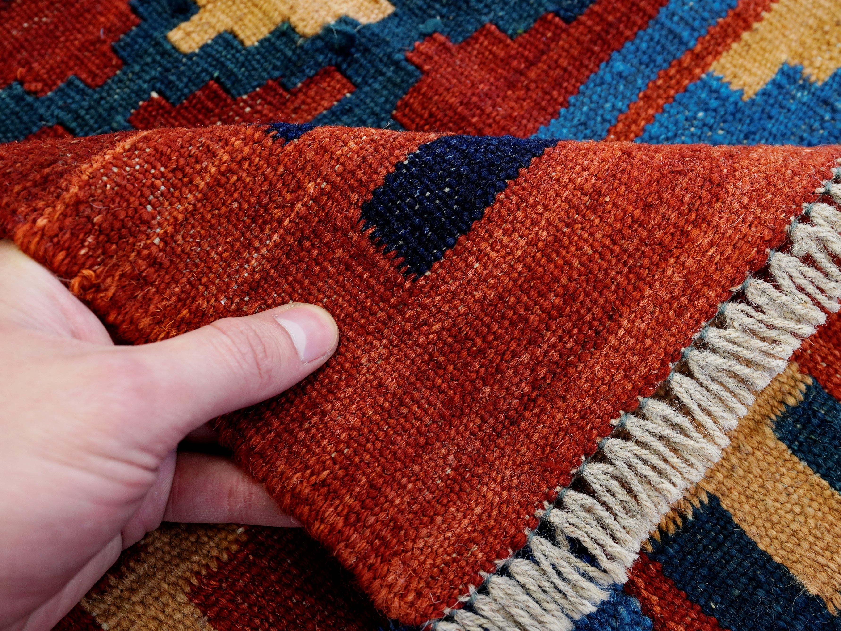 6x8 Ft Red Kilim Rug - Afghan Tribal Flat Weave