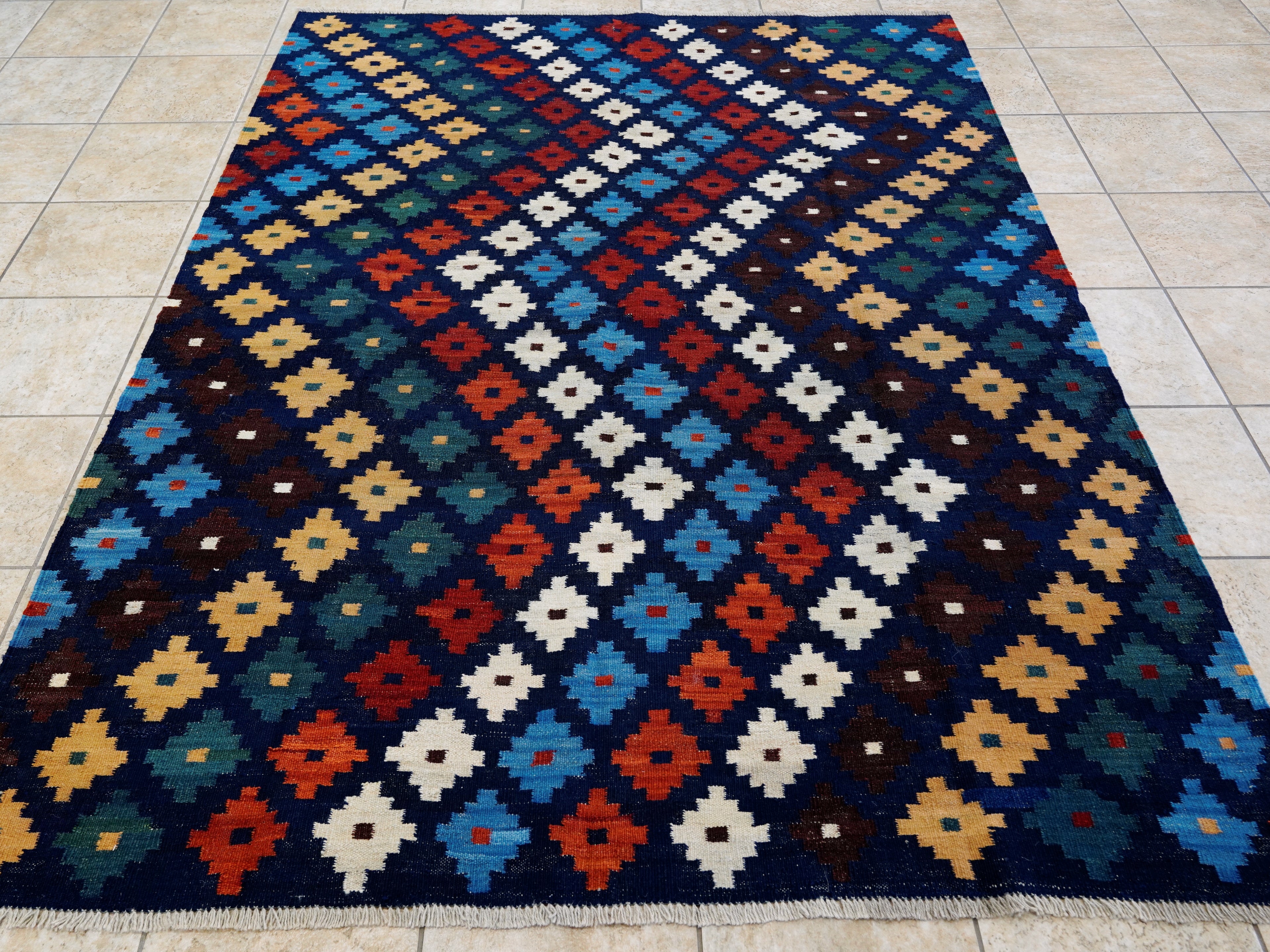 6x8 Ft Colorful Kilim Rug - Afghan Tribal Flat Weave