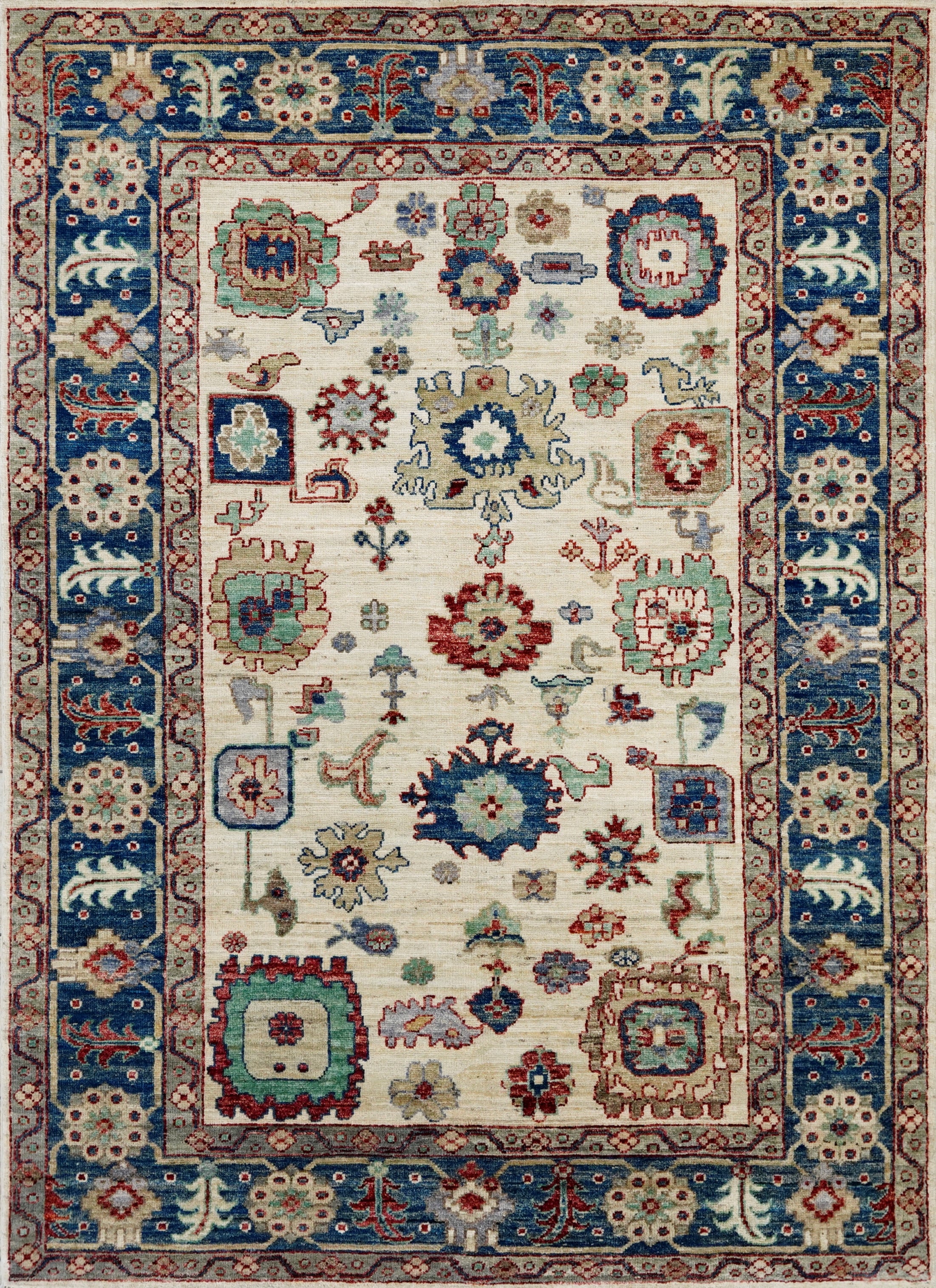 6x9 Ft Blue & White Oushak Rug - Handmade Area Rug - Floral Design