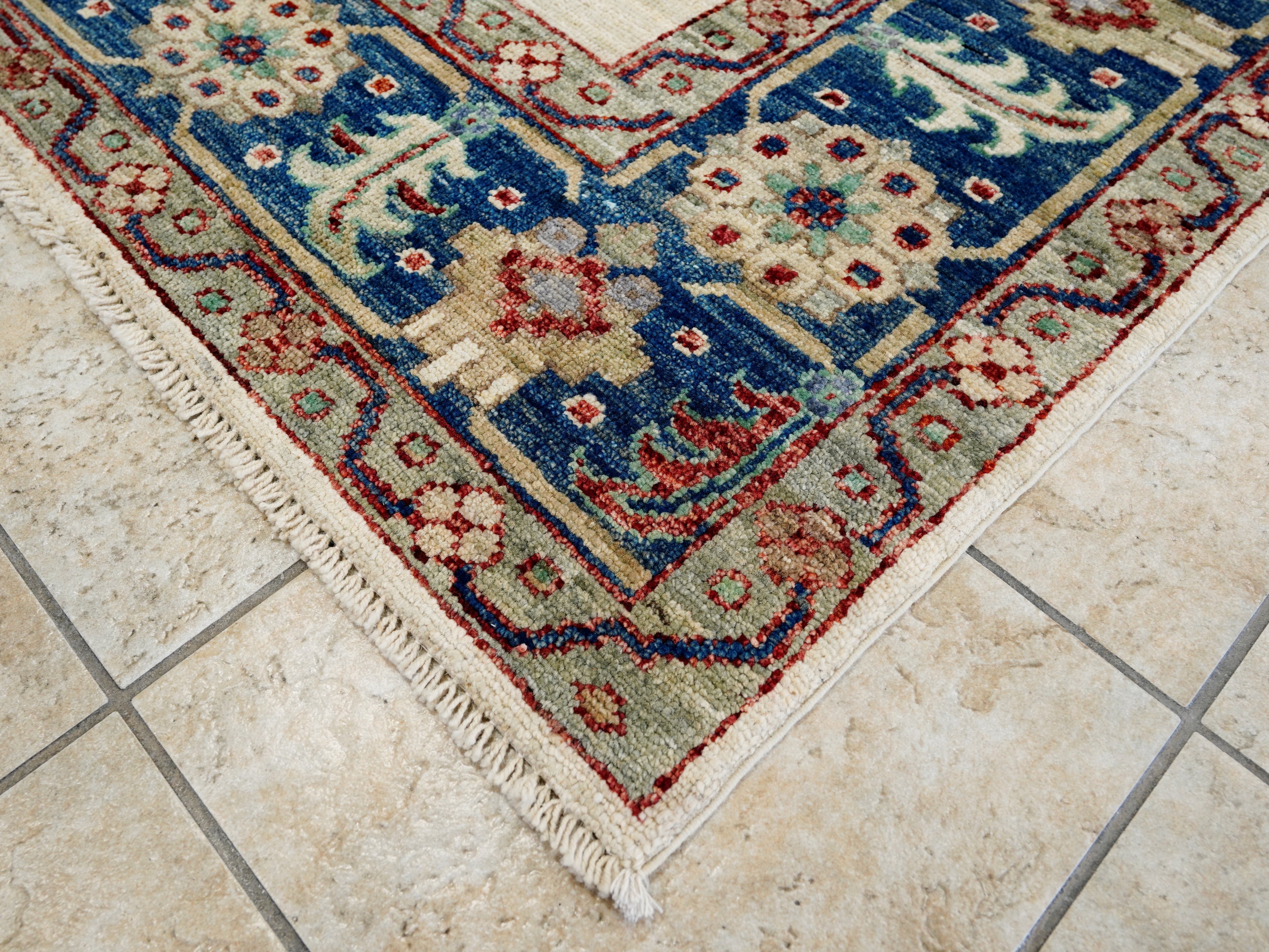6x9 Ft Blue & White Oushak Rug - Handmade Area Rug - Floral Design