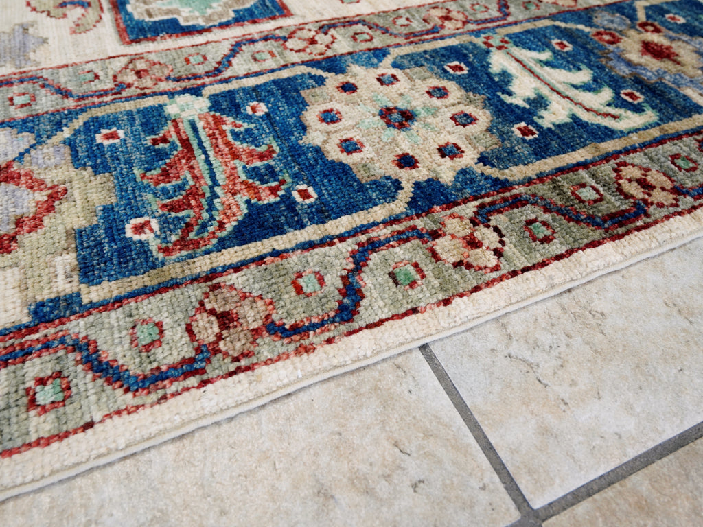 6x9 Ft Blue & White Oushak Rug - Handmade Area Rug - Floral Design