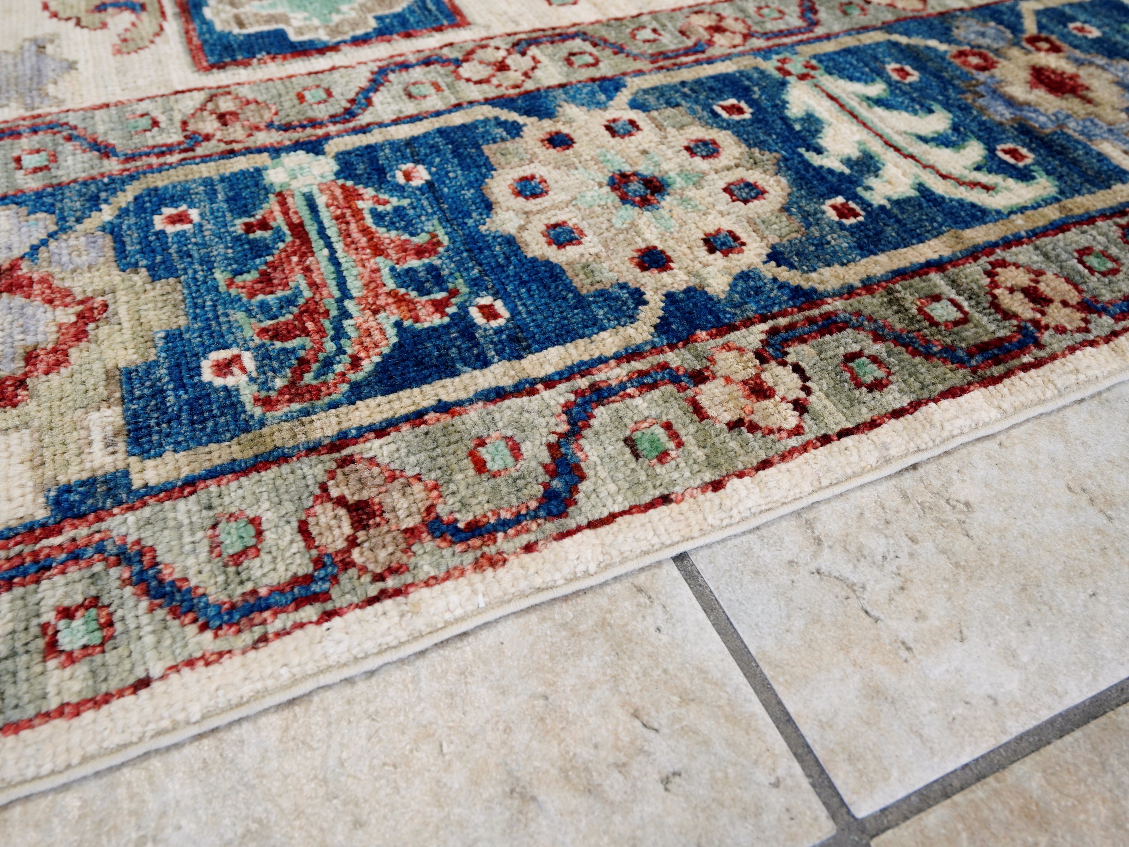 6x9 Ft Blue & White Oushak Rug - Handmade Area Rug - Floral Design