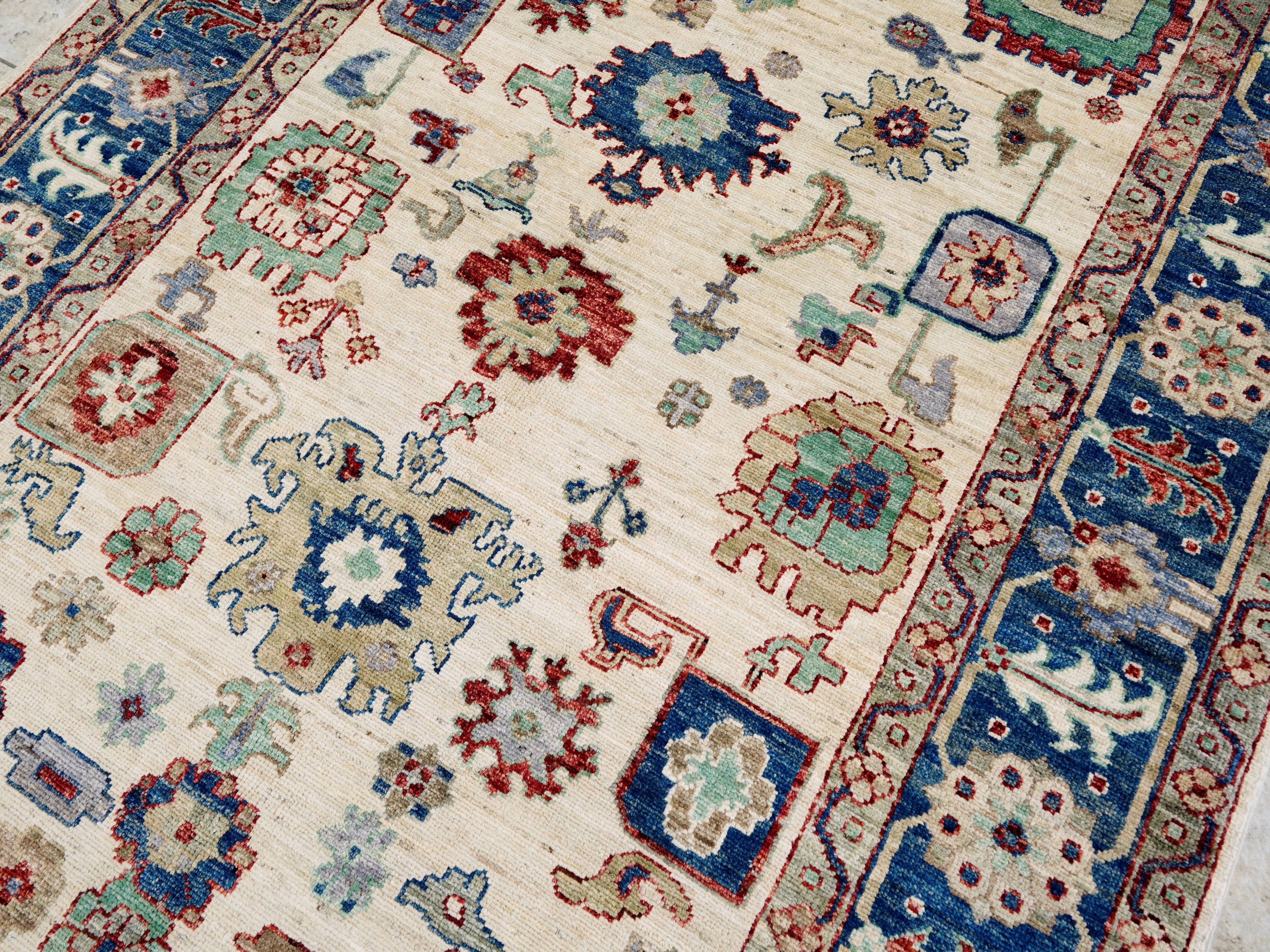 6x9 Ft Blue & White Oushak Rug - Handmade Area Rug - Floral Design