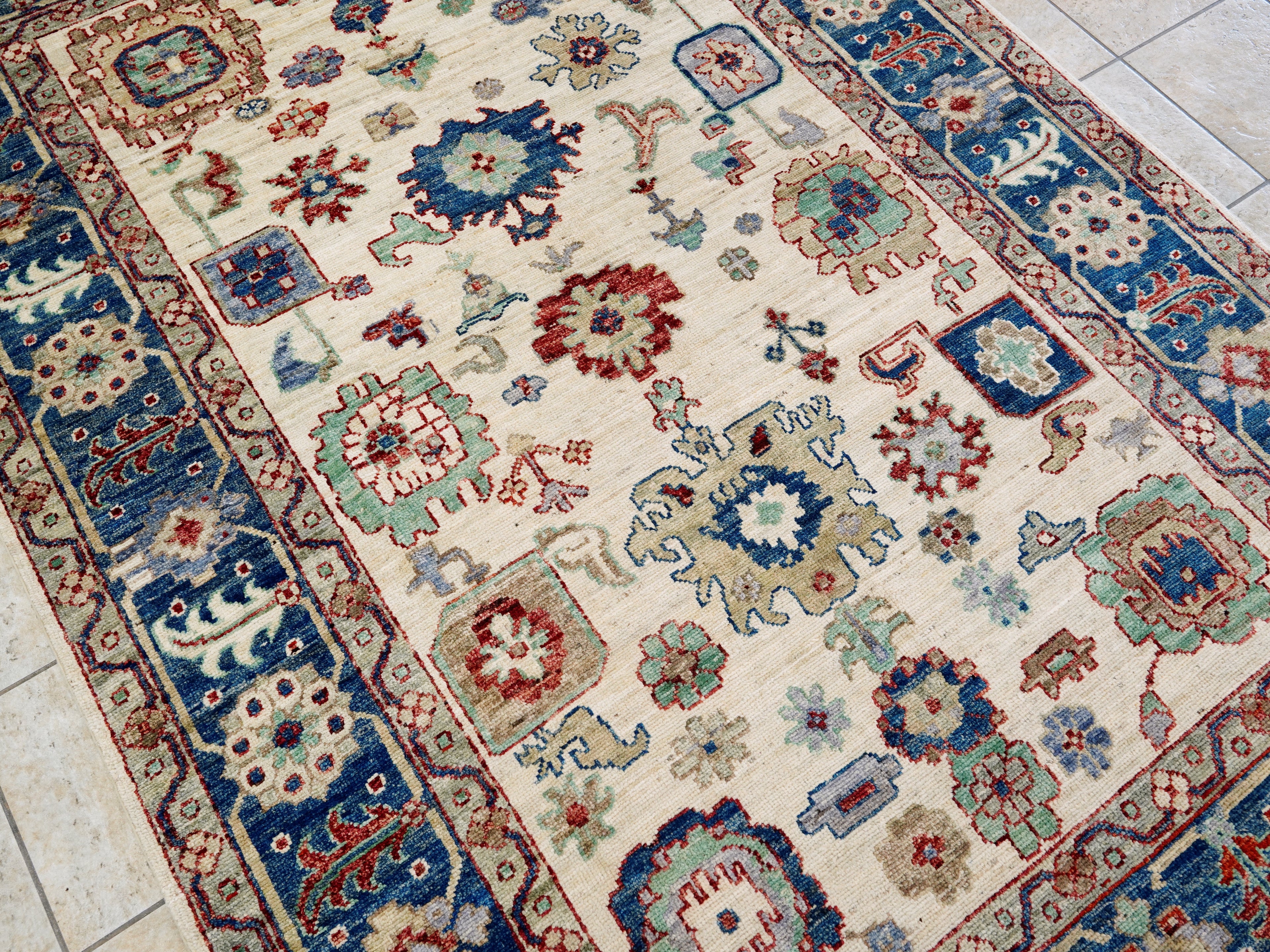 6x9 Ft Blue & White Oushak Rug - Handmade Area Rug - Floral Design