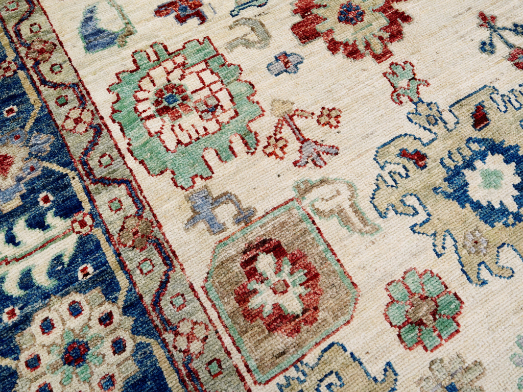 6x9 Ft Blue & White Oushak Rug - Handmade Area Rug - Floral Design