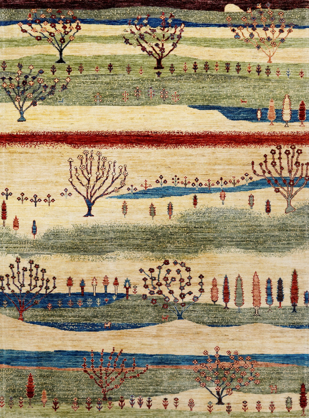 6x9 Green & Beige Landscape Rug – Modern Gabbeh Area Rug - Unique Scandinavian Style