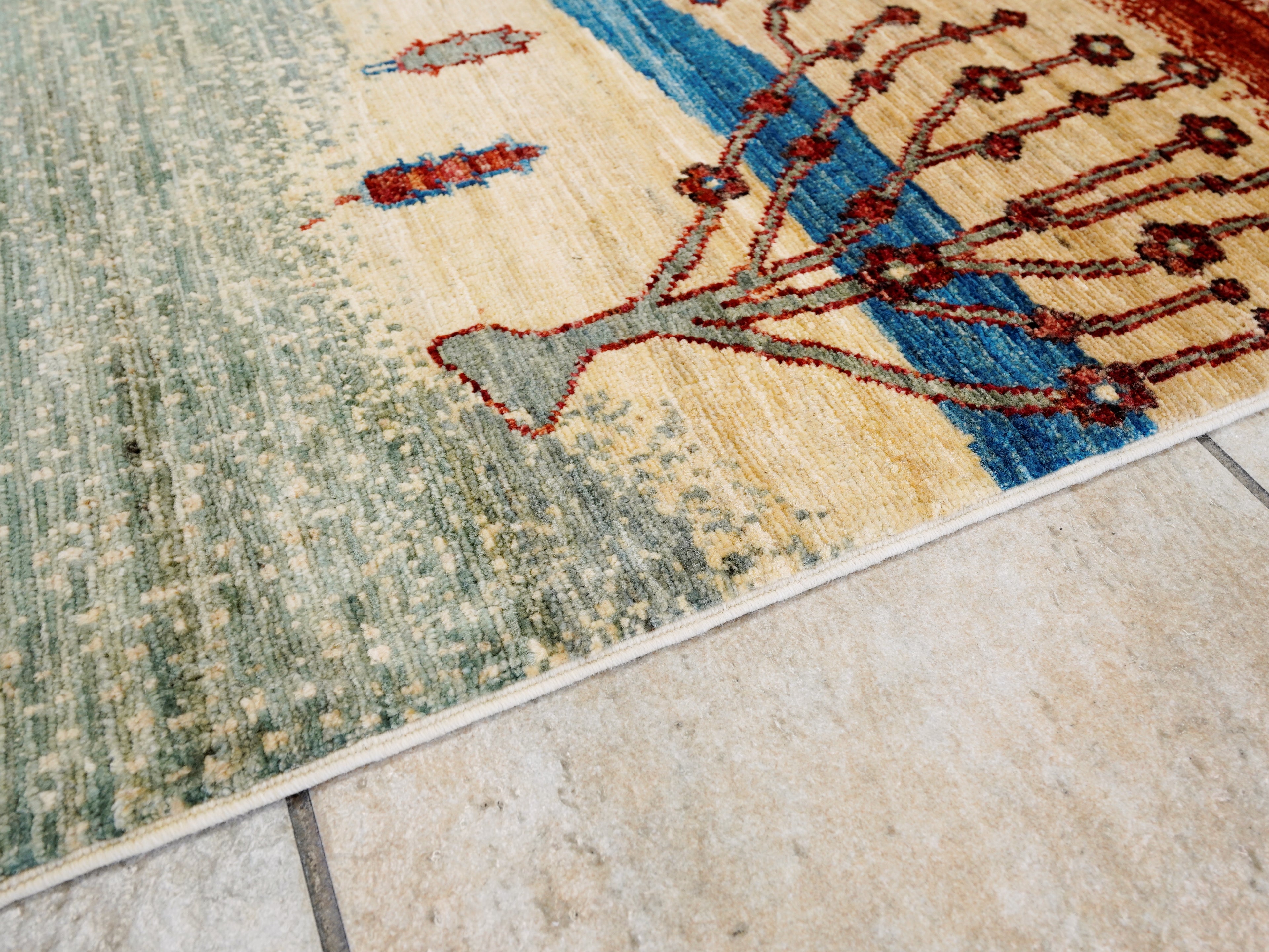 6x9 Green & Beige Landscape Rug – Modern Gabbeh Area Rug - Unique Scandinavian Style