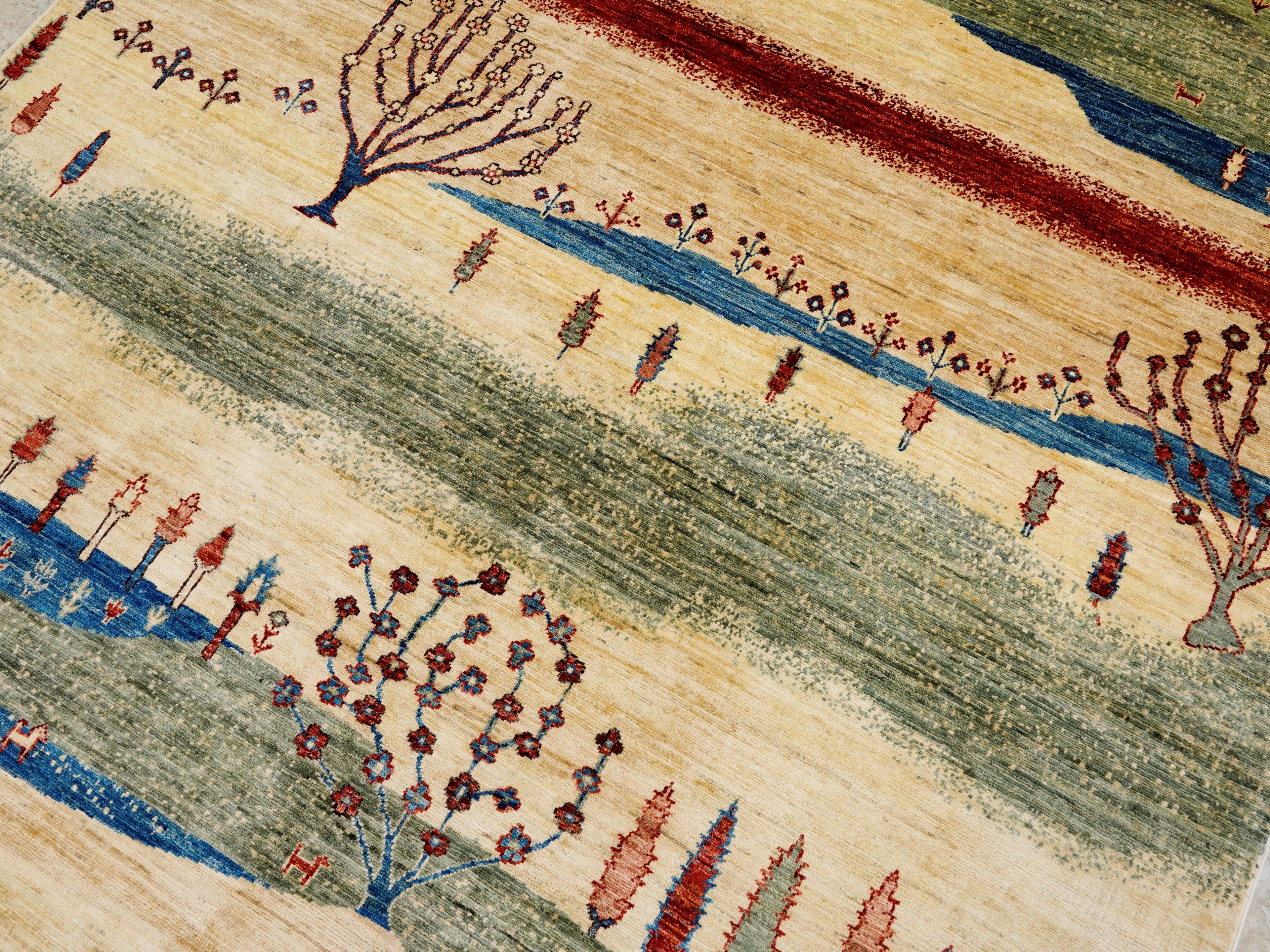 6x9 Green & Beige Landscape Rug – Modern Gabbeh Area Rug - Unique Scandinavian Style