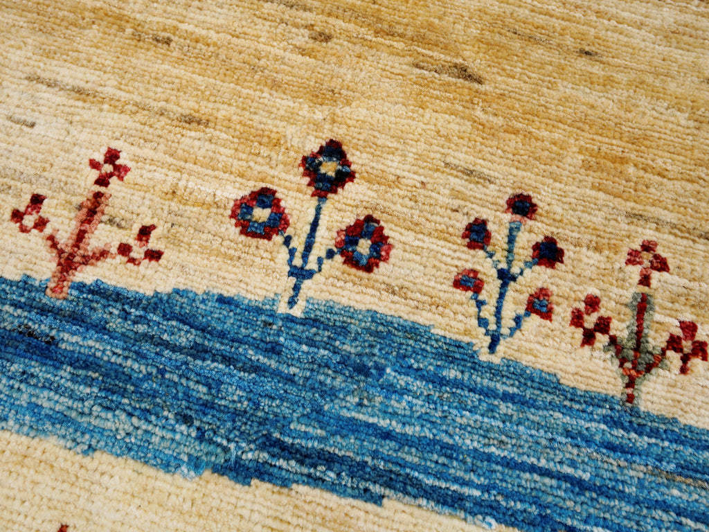 6x9 Green & Beige Landscape Rug – Modern Gabbeh Area Rug - Unique Scandinavian Style