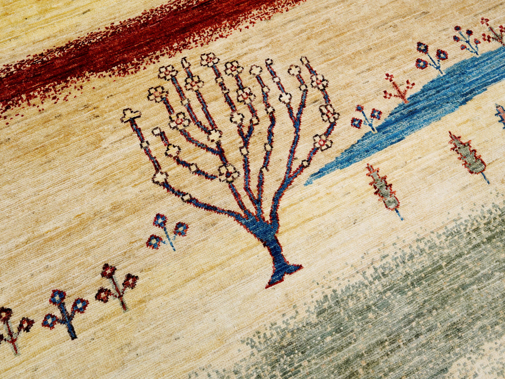 6x9 Green & Beige Landscape Rug – Modern Gabbeh Area Rug - Unique Scandinavian Style