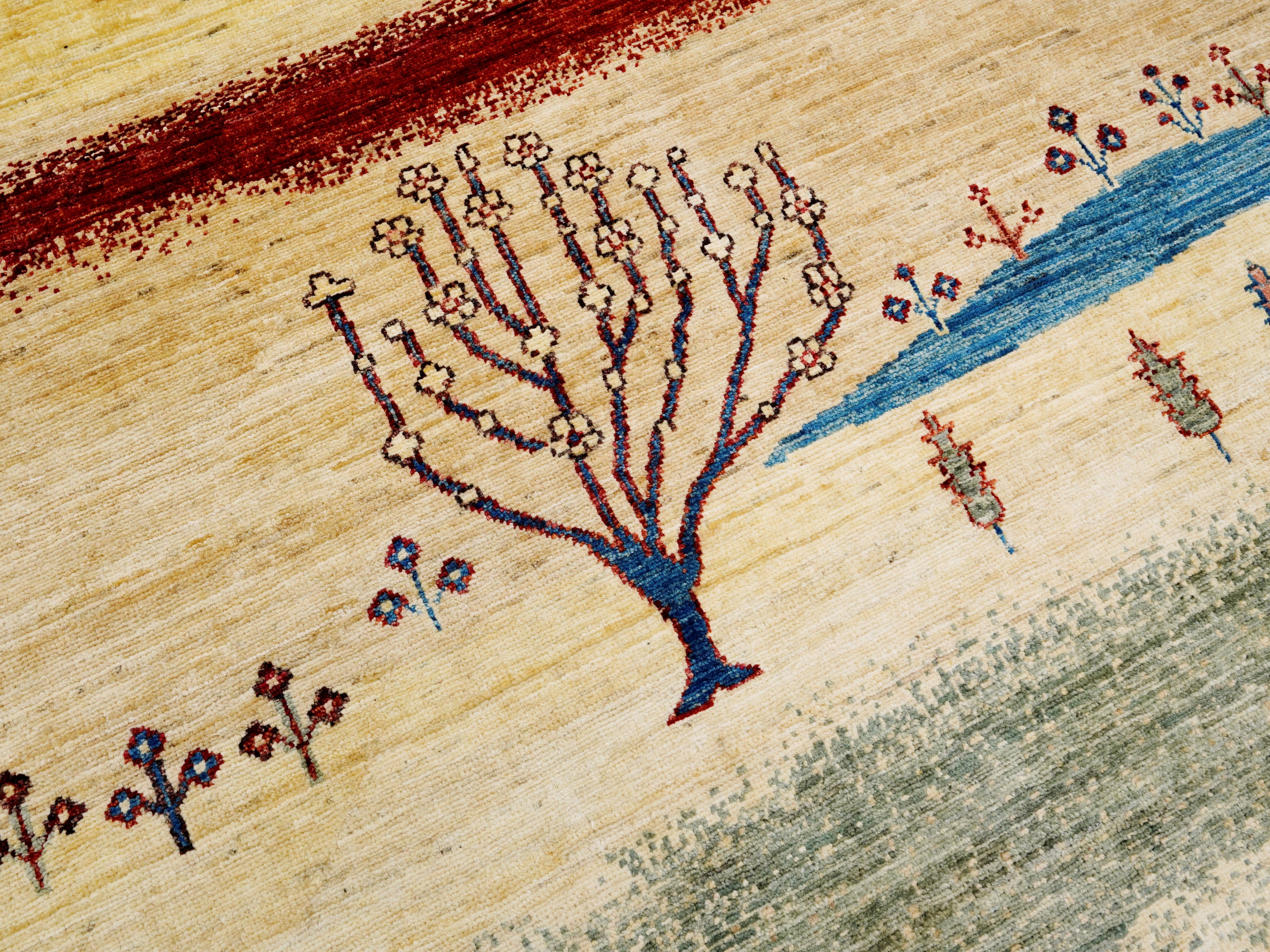 6x9 Green & Beige Landscape Rug – Modern Gabbeh Area Rug - Unique Scandinavian Style