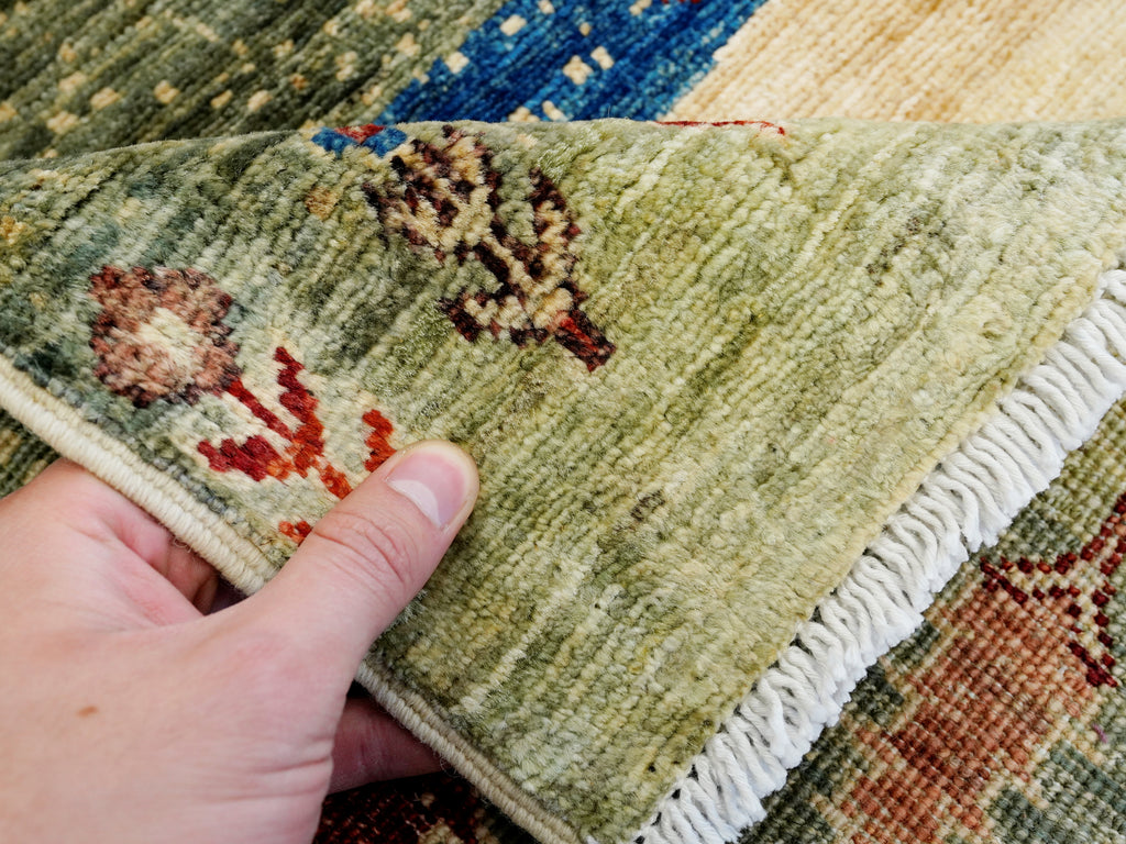 6x9 Green & Beige Landscape Rug – Modern Gabbeh Area Rug - Unique Scandinavian Style