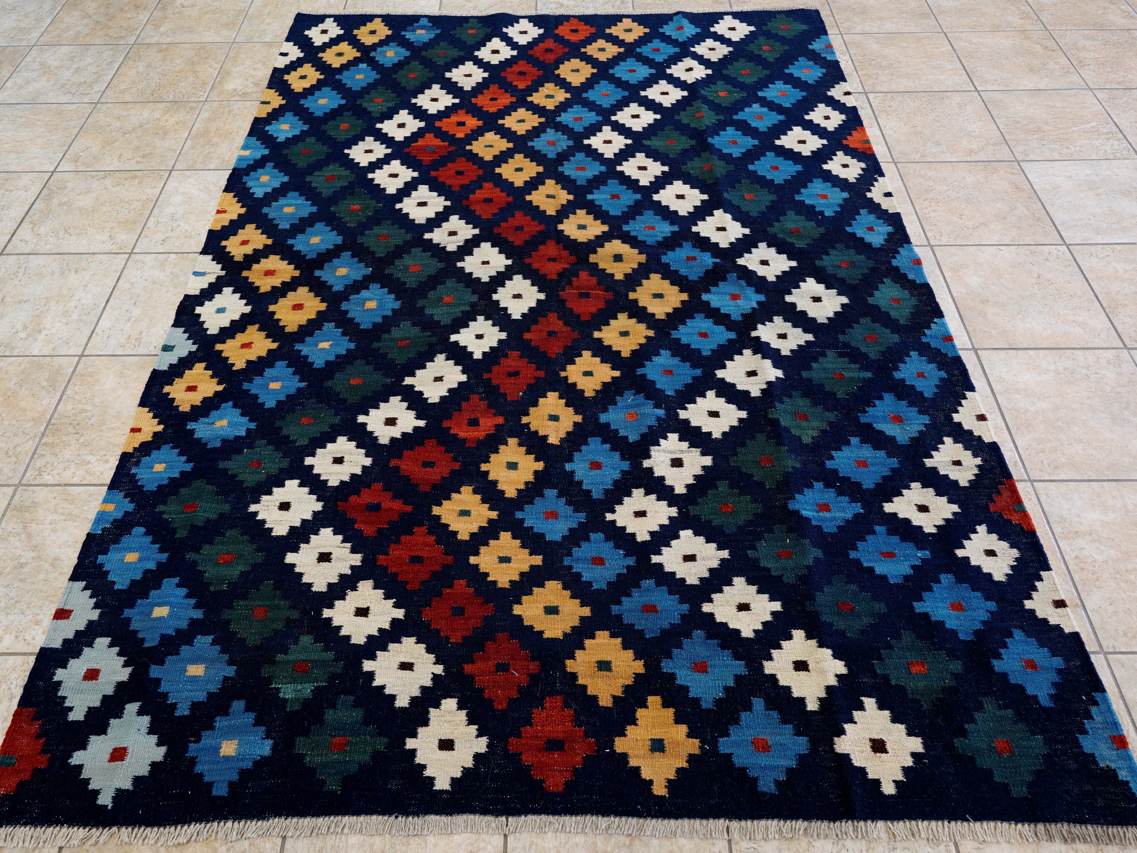 6x8 Ft Colorful Kilim Rug - Afghan Tribal Flat Weave