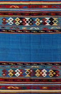 5x8 Ft Blue Kilim Rug - Flat Weave Tribal Design