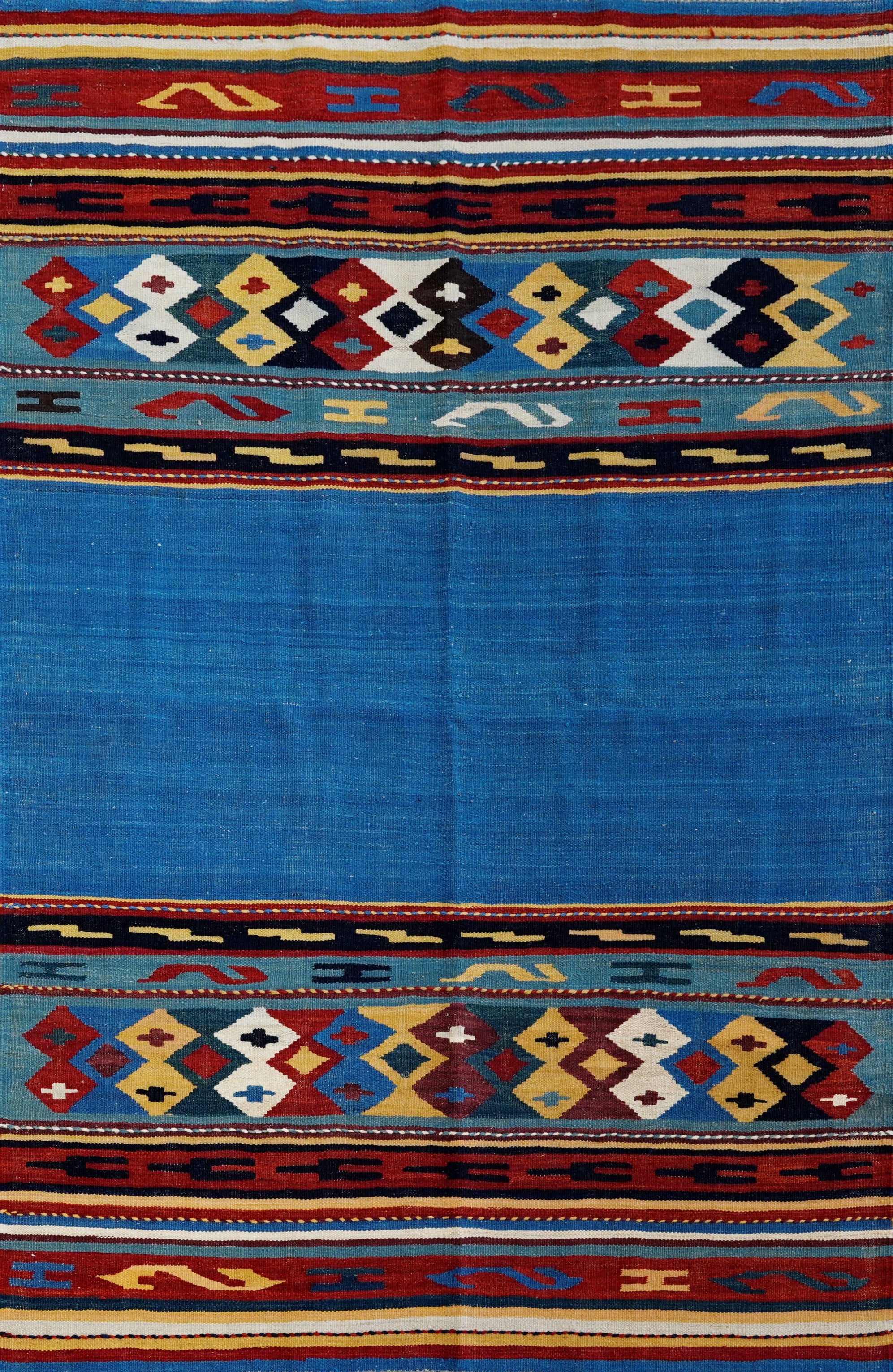 5x8 Ft Blue Kilim Rug - Flat Weave Tribal Design
