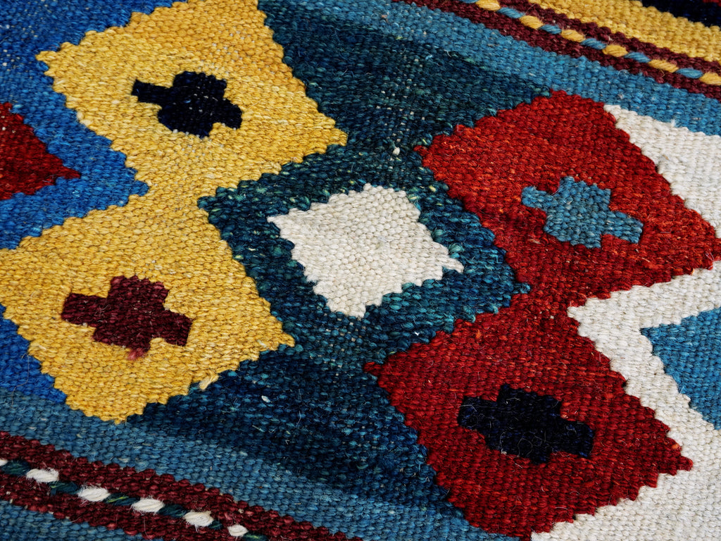 5x8 Ft Blue Kilim Rug - Flat Weave Tribal Design