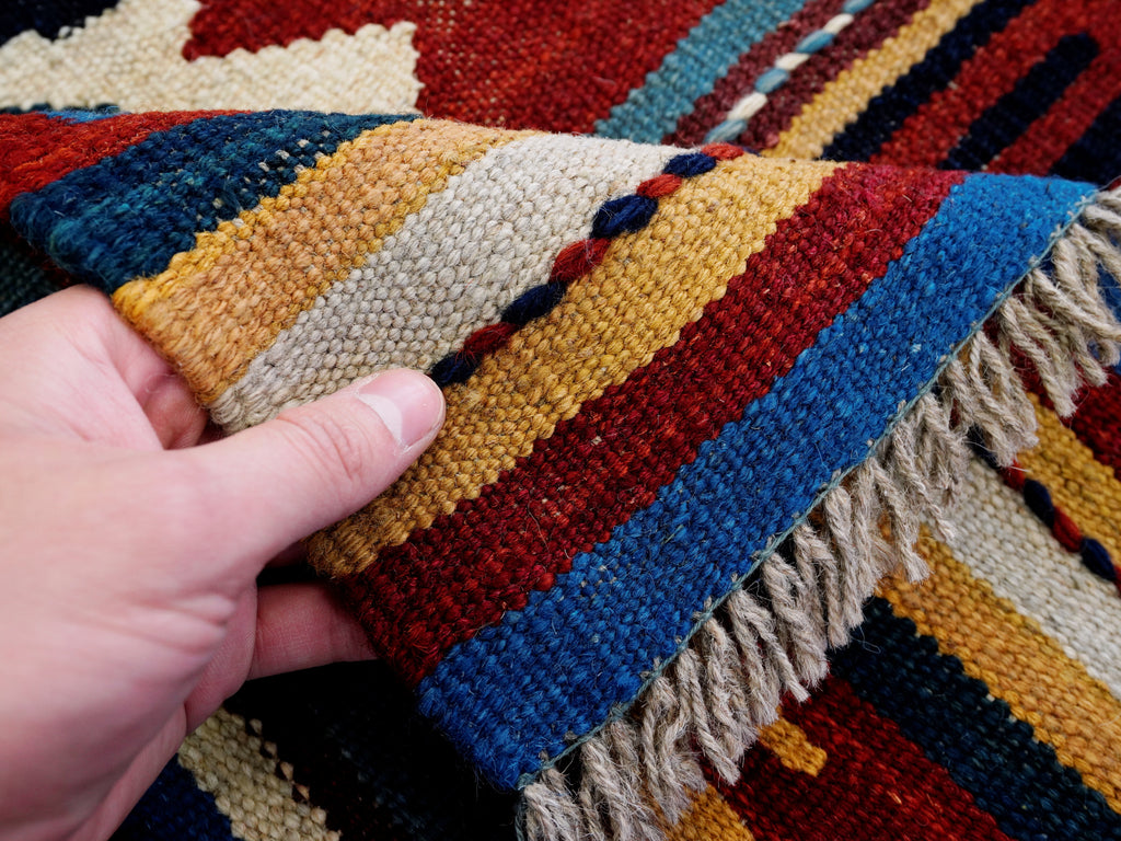 5x8 Ft Blue Kilim Rug - Flat Weave Tribal Design