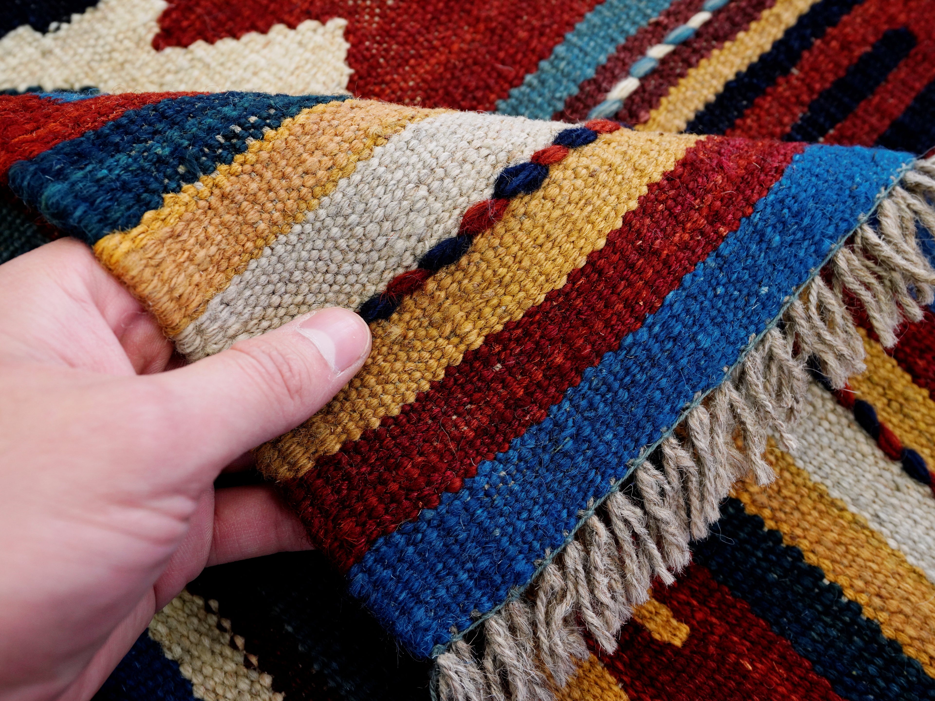 5x8 Ft Blue Kilim Rug - Flat Weave Tribal Design